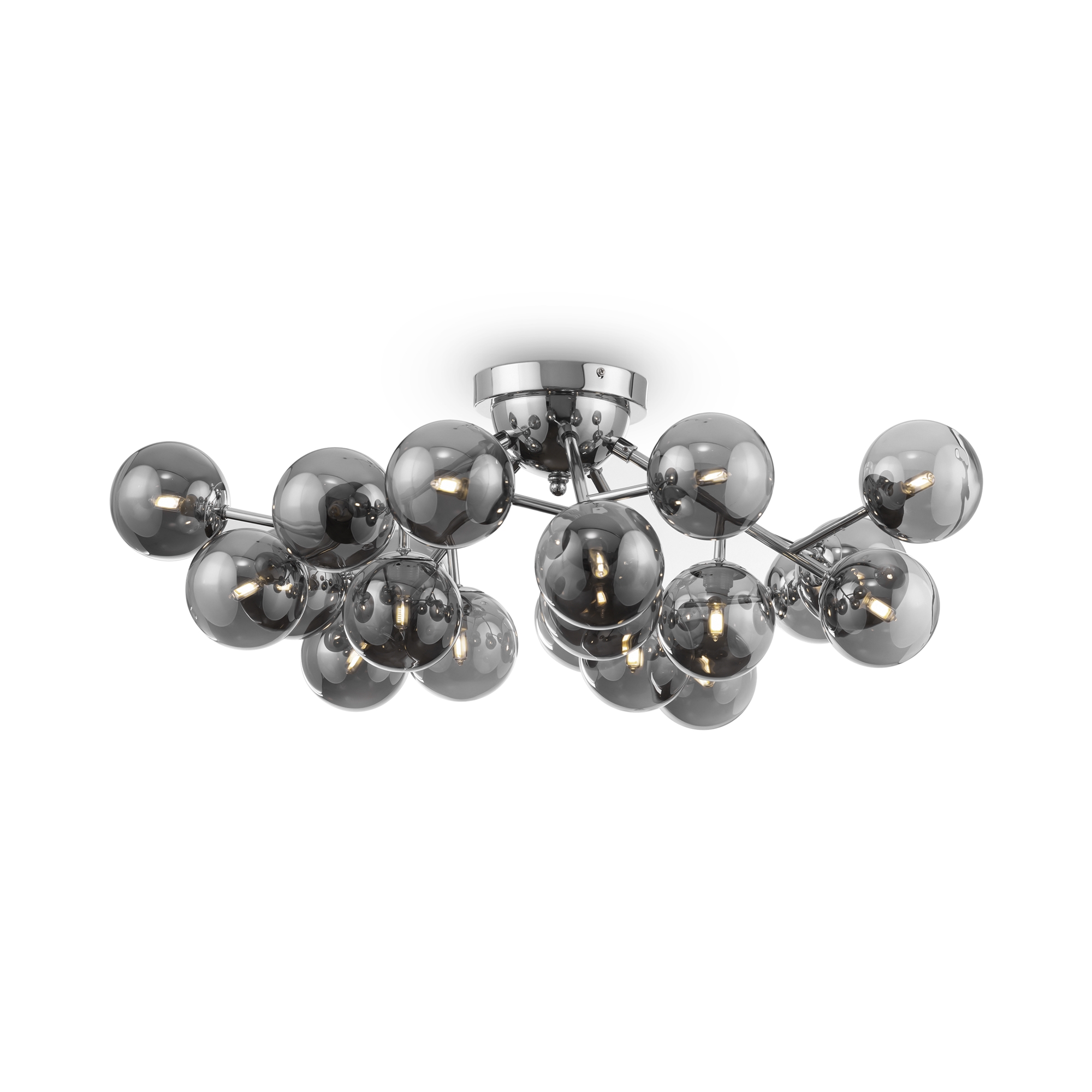Dallas 20 Lamp Ceiling Light, Smoked Glass, Chrome Metal, 75cm Wide