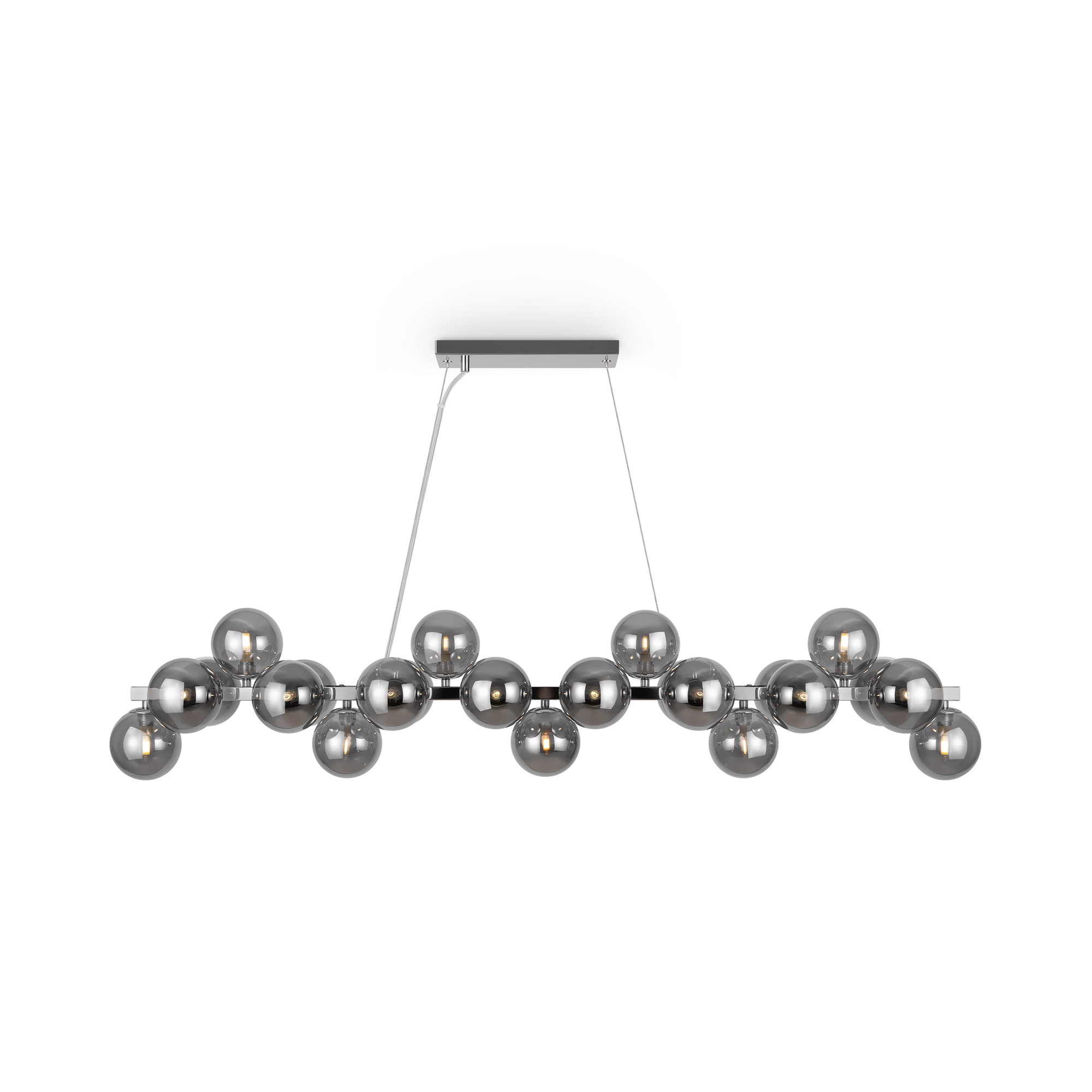 Dallas 25 Lamp Pendant Light, Smoked Glass, Chrome Metal, 123.5cm Wide