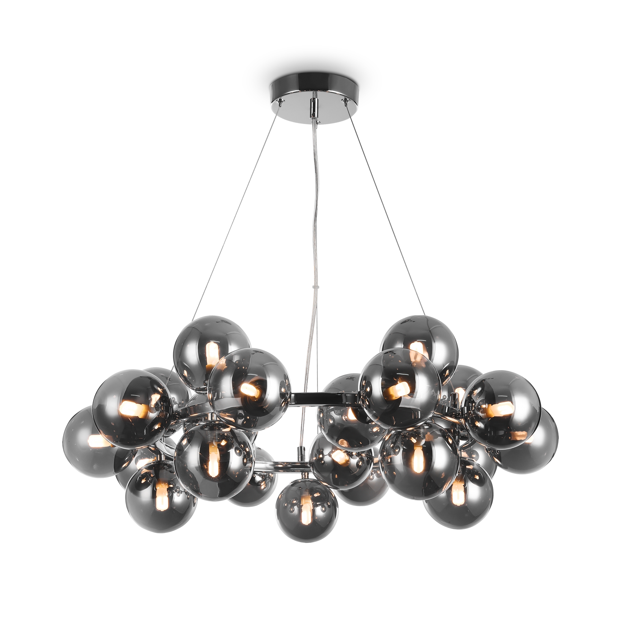 Dallas Bubble Chandelier, Smoked Glass, 25 Lamp, Chrome Metal, 69cm Wide