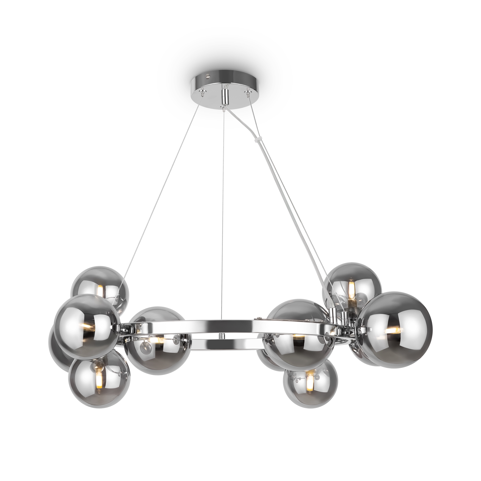 Dallas 11 Lamp Chandelier, Smoked Glass, Chrome Metal, 67cm Wide