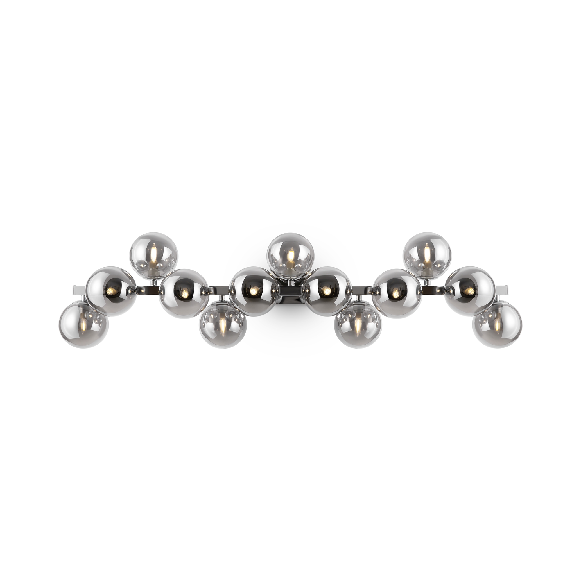 Dallas 13 Lamp Bubble Wall Light, Chrome Metal, Smoked Glass, 95cm Wide