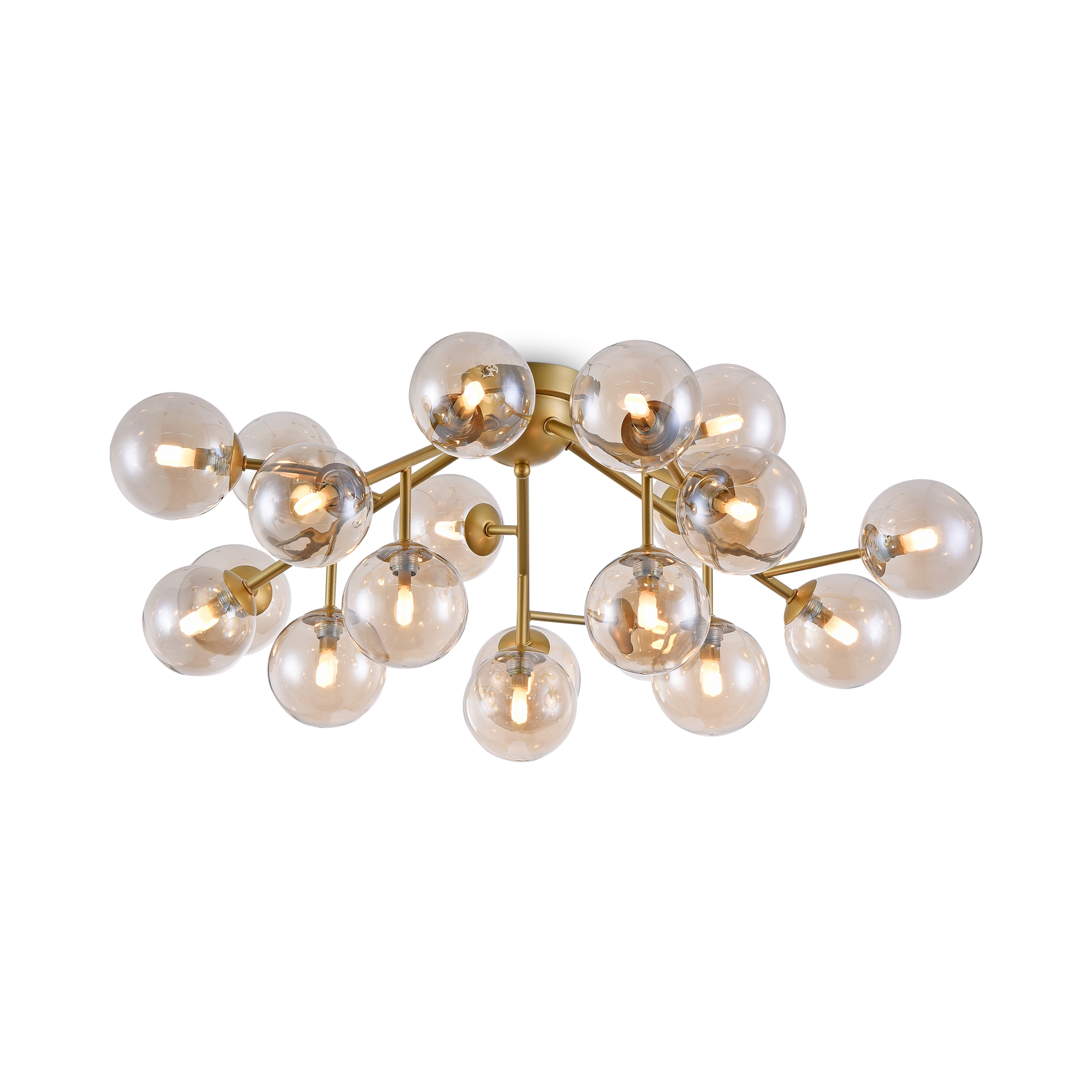 Dallas 20 Light Ceiling Lamp, Amber Glass, Gold Metal, 75cm Wide