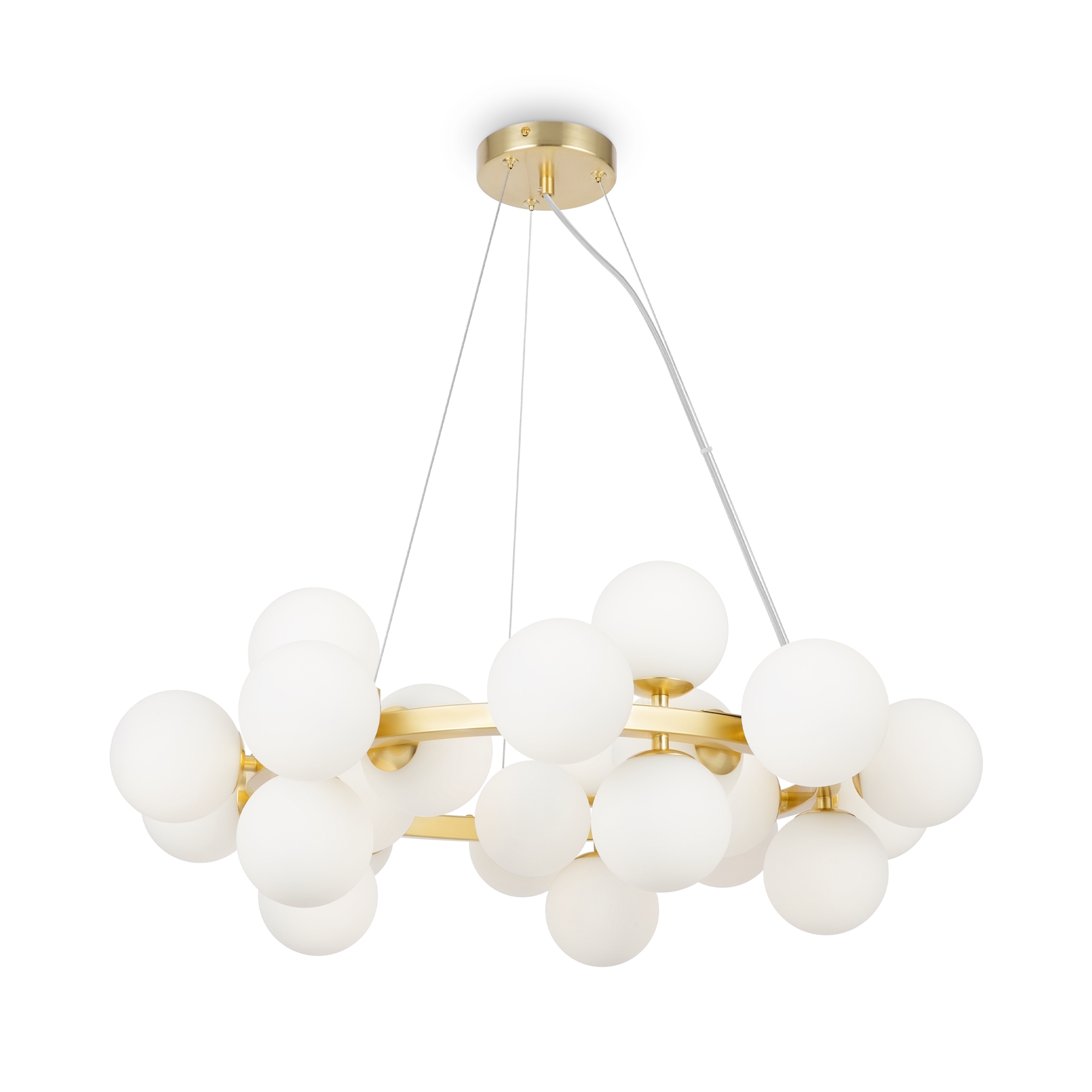 Dallas 25 Light Bubble Chandelier, White Glass, Gold Metal, 69cm Wide