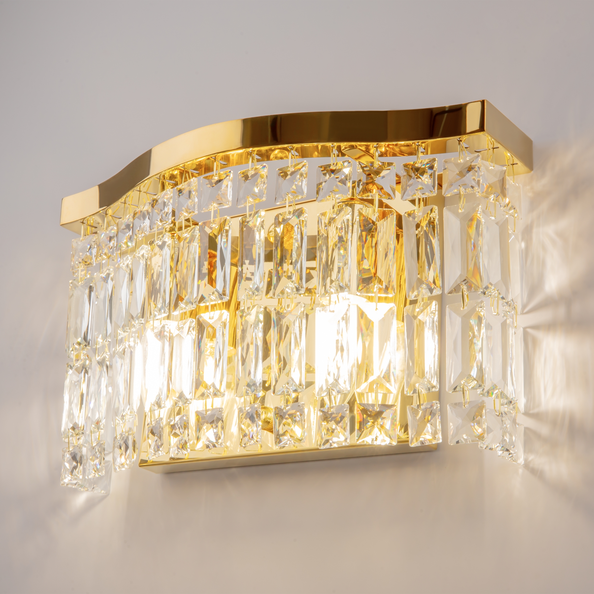 Dune Gold Wall Light, Clear Crystal Glass, 2 Lamp, 31cm Wide