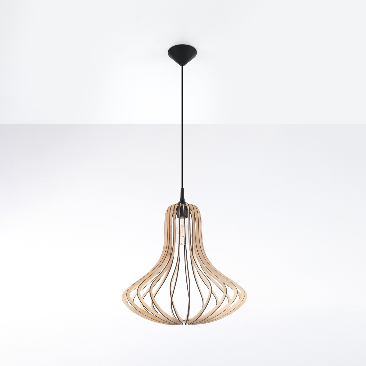 Aleyza Wood Pendant Lamp, Black Suspension, 1 Light, 41cm Width
