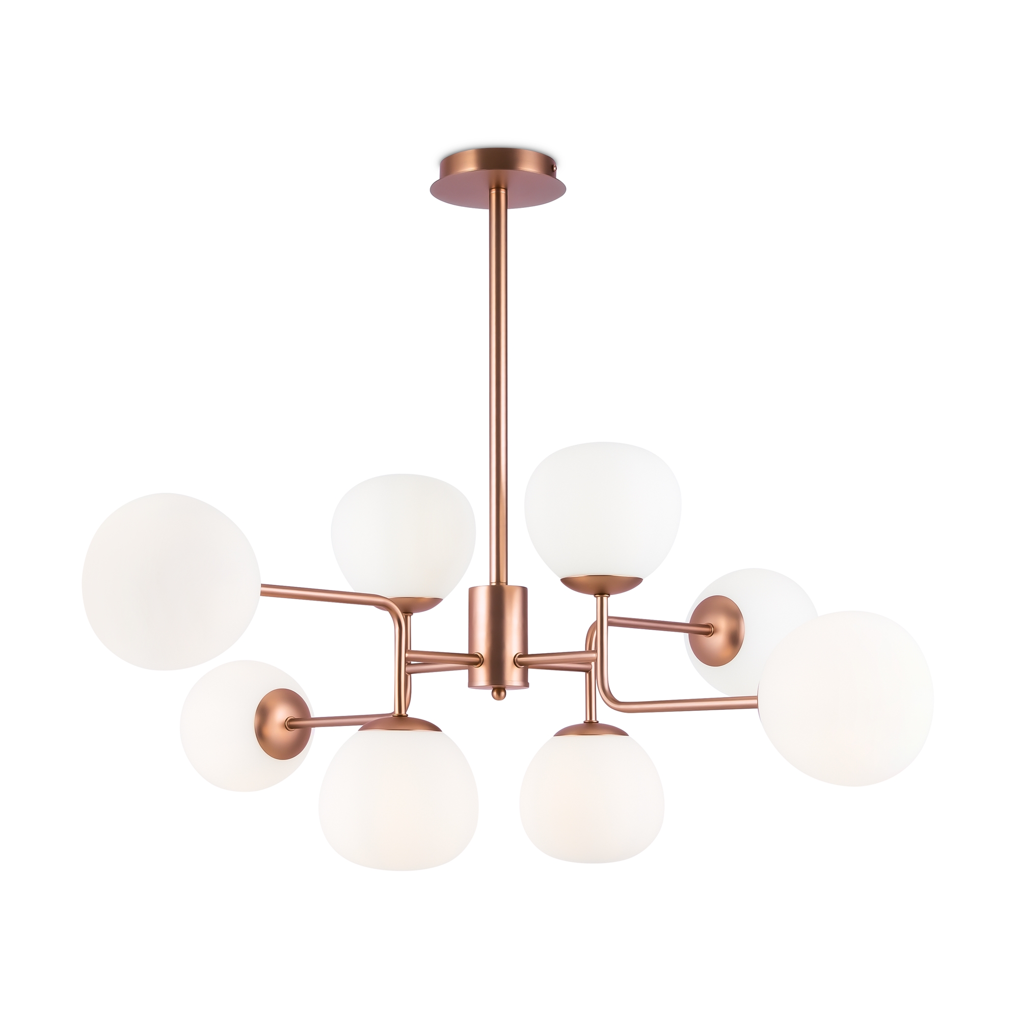 Erich Semi Flush Ceiling Lamp, 8 Light, White Glass, Brass Metal, 97cm Wide