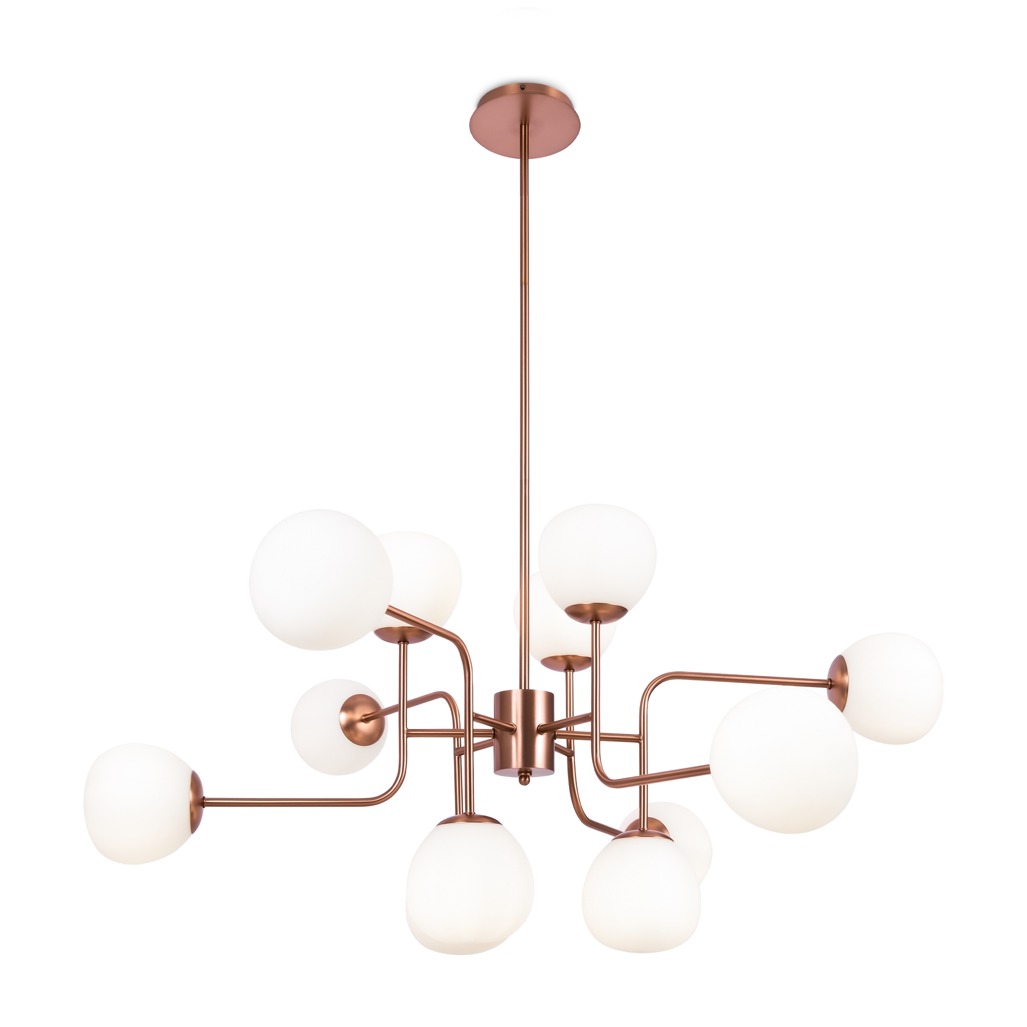 Erich 12 Lamp Chandelier, Brass Metal, White Glass, 105cm Wide