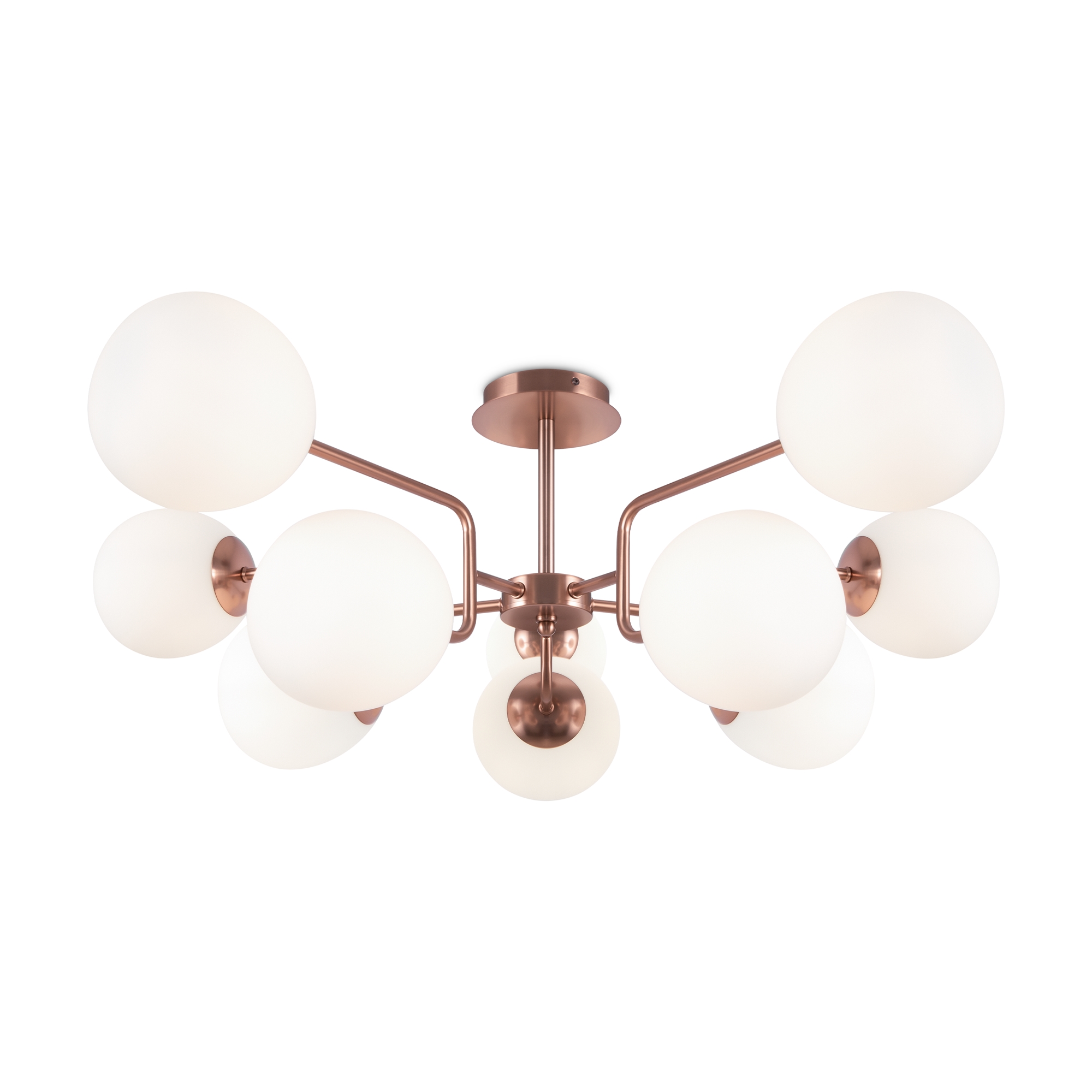 Erich 10 Light Ceiling Light, Semi Flush, Brass Metal, White Glass, 90.7cm Wide