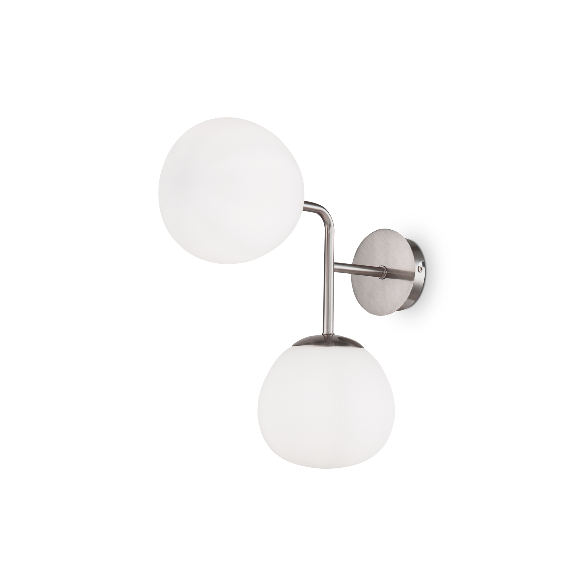 Erich 2 Light Wall Lamp, Nickel Metal, Opal Glass, 15cm Wide