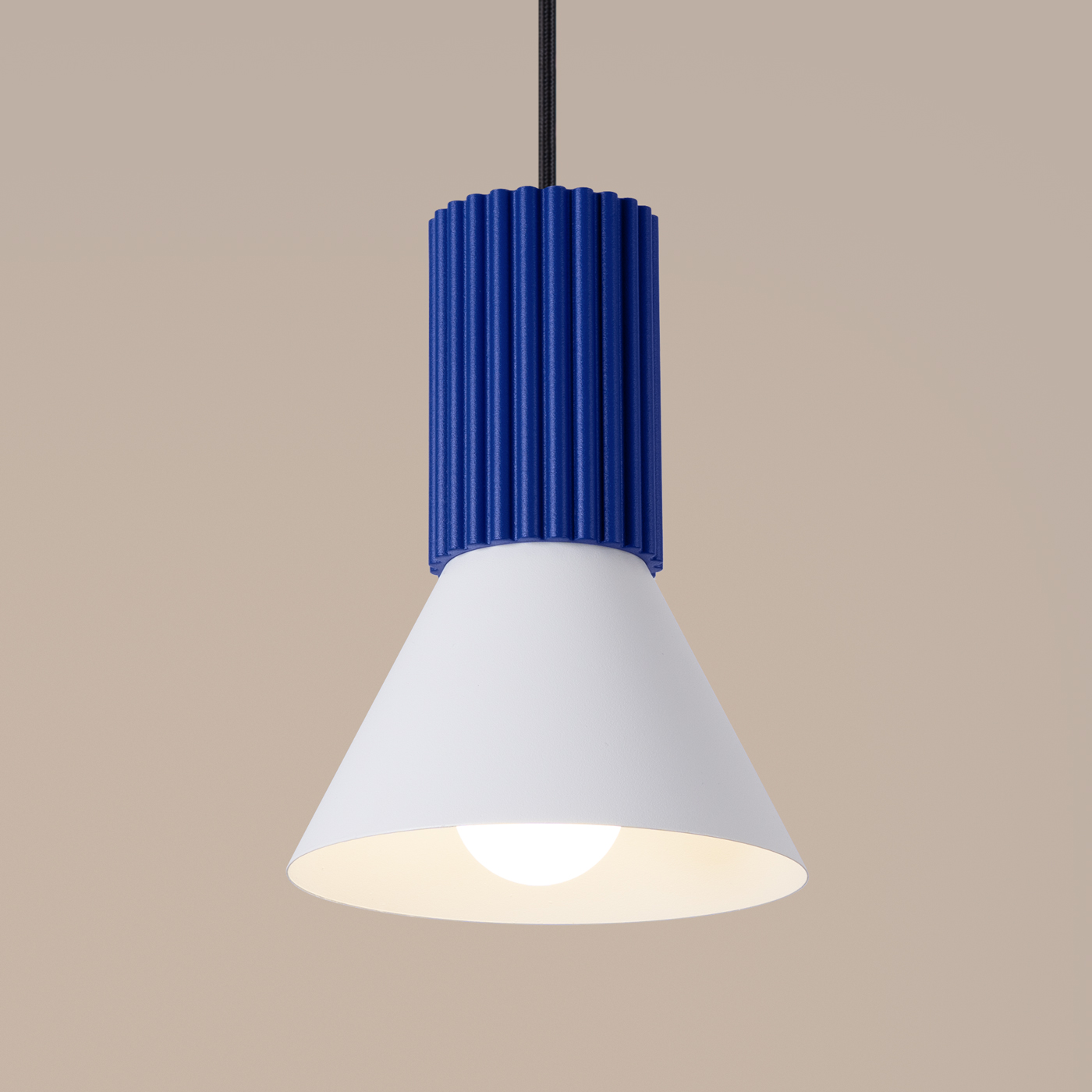 Vestra Marine Blue Single Pendant Light, White Shade, Metal, 14cm Diameter