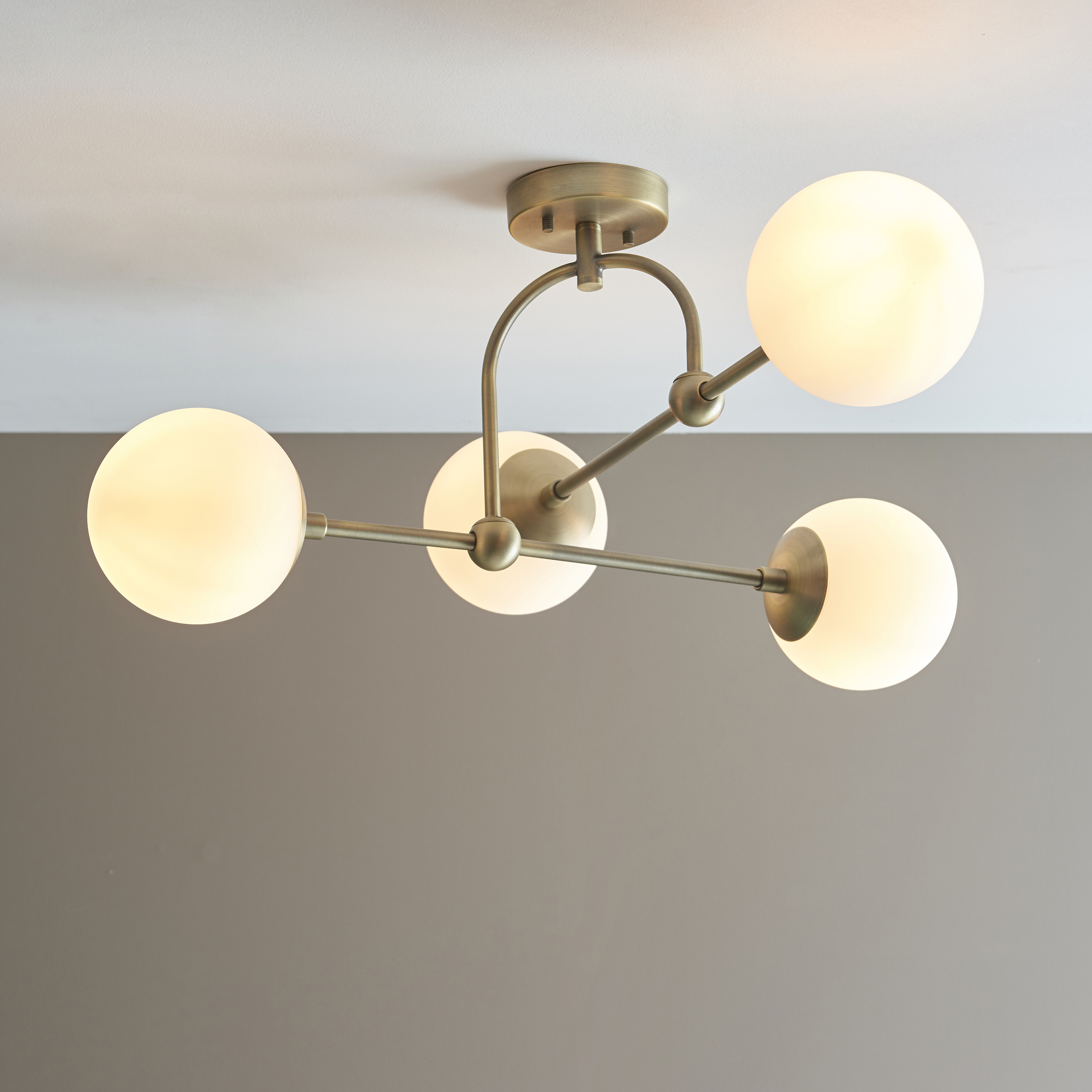 Felix Ceiling Light, Antique Brass, Glass, Semi Flush, 70.5cm