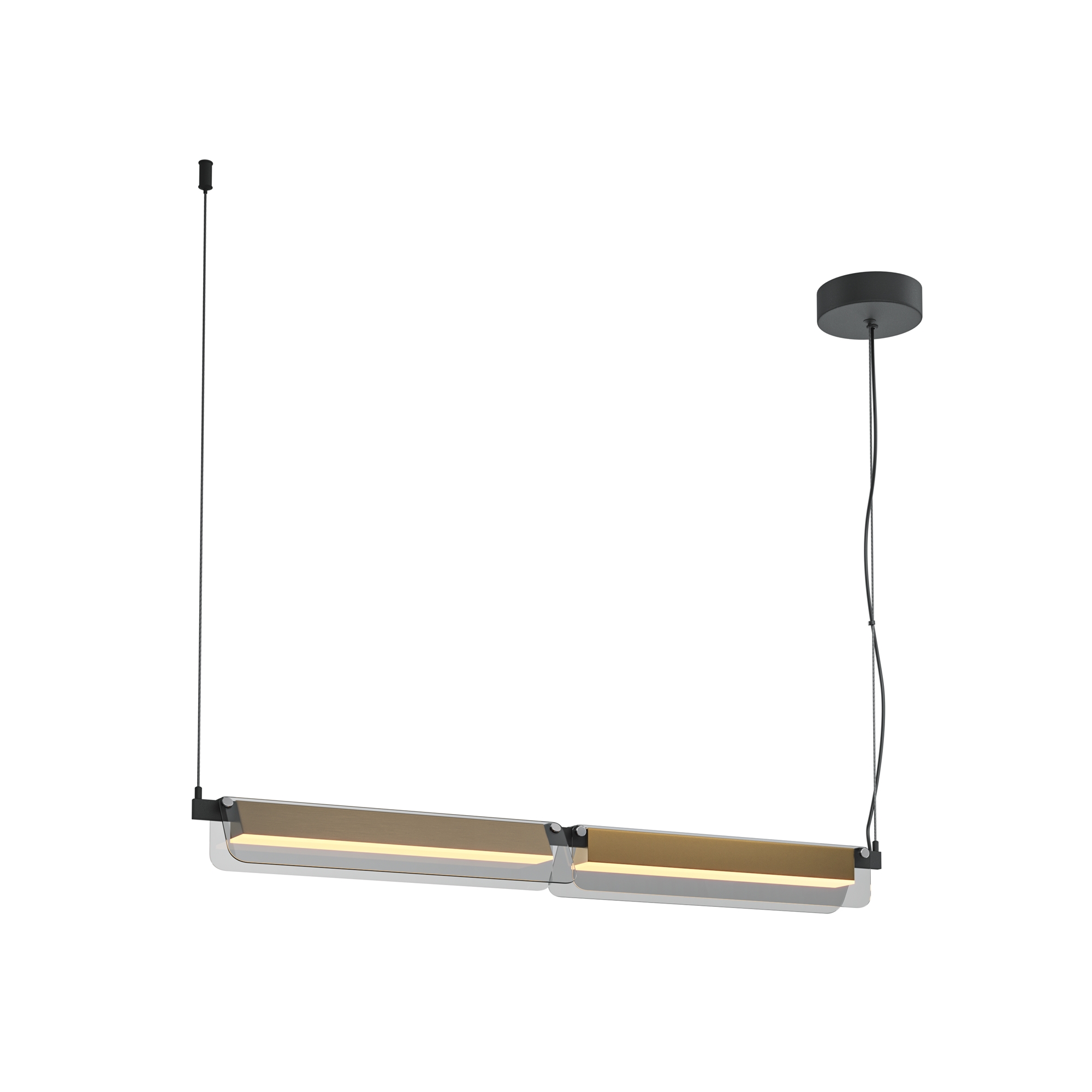 Flat Linear LED Pendant Lamp, Grey Glass, Brass Metal, 20W LED, 3000k, 93cm Length
