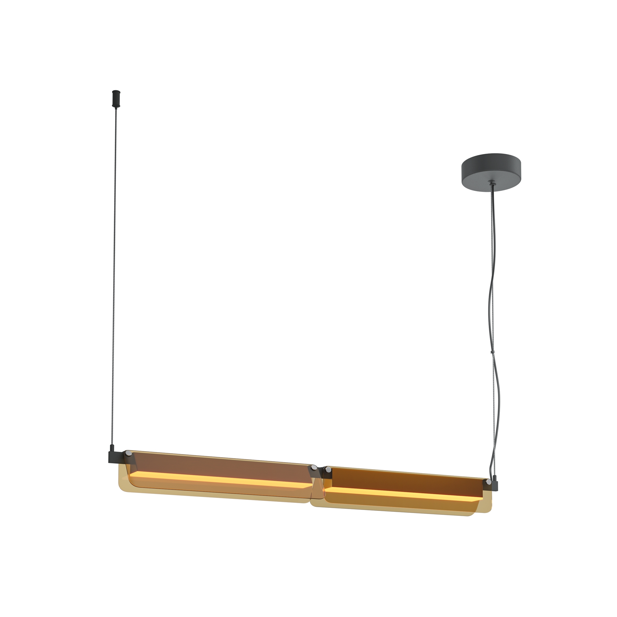 Flat Linear LED Pendant Light, Amber Glass, Brass Metal, 20W LED, 3000k, 93cm Length
