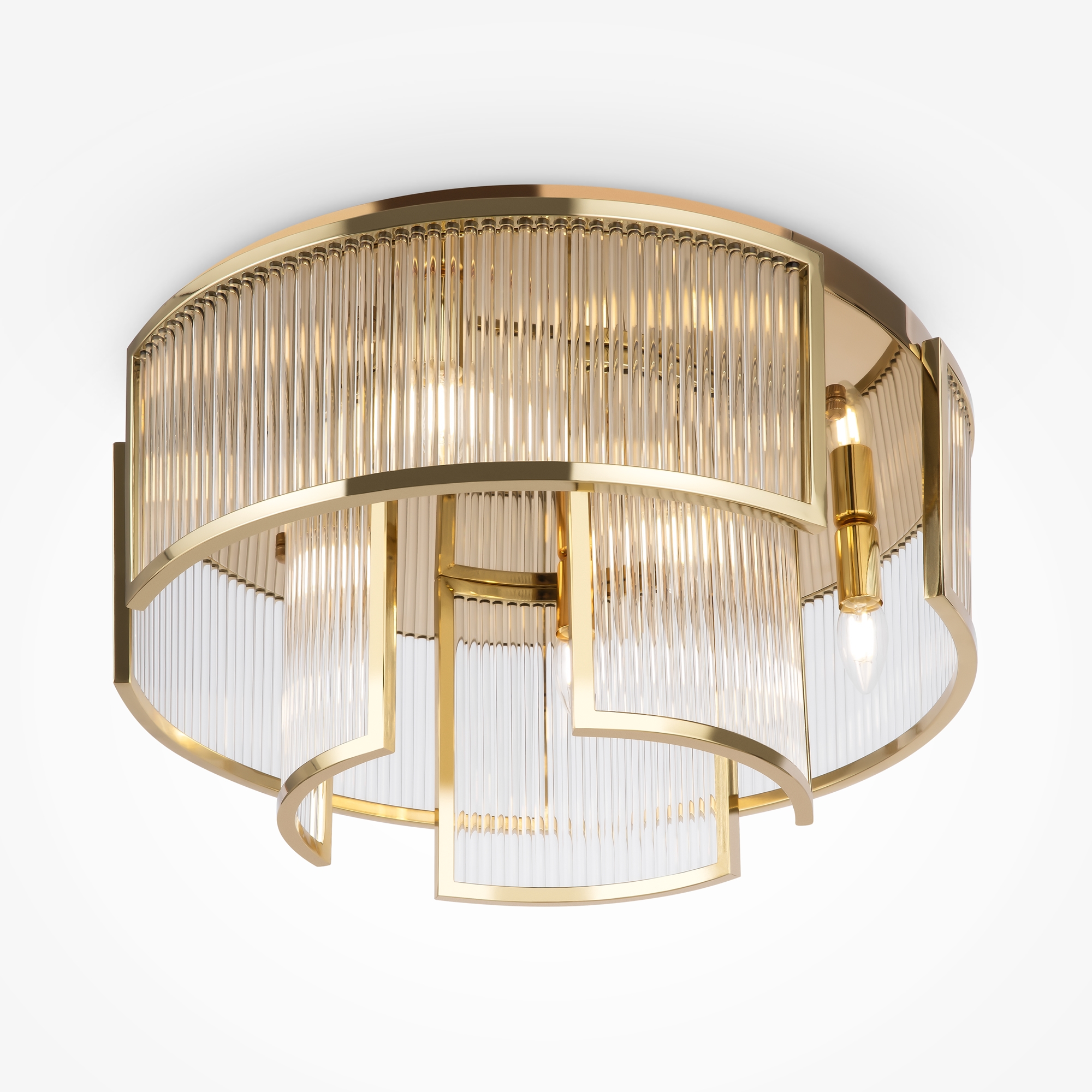 Frame 6 Light Round Ceiling Lamp, Gold Metal, Clear Glass, 55.4cm Wide