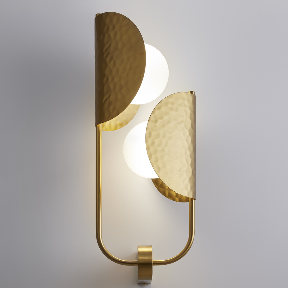 Tropic Left Wall Lamp, Brass, 2 Light, Metal, Opal Glass, 21.5cm Wide