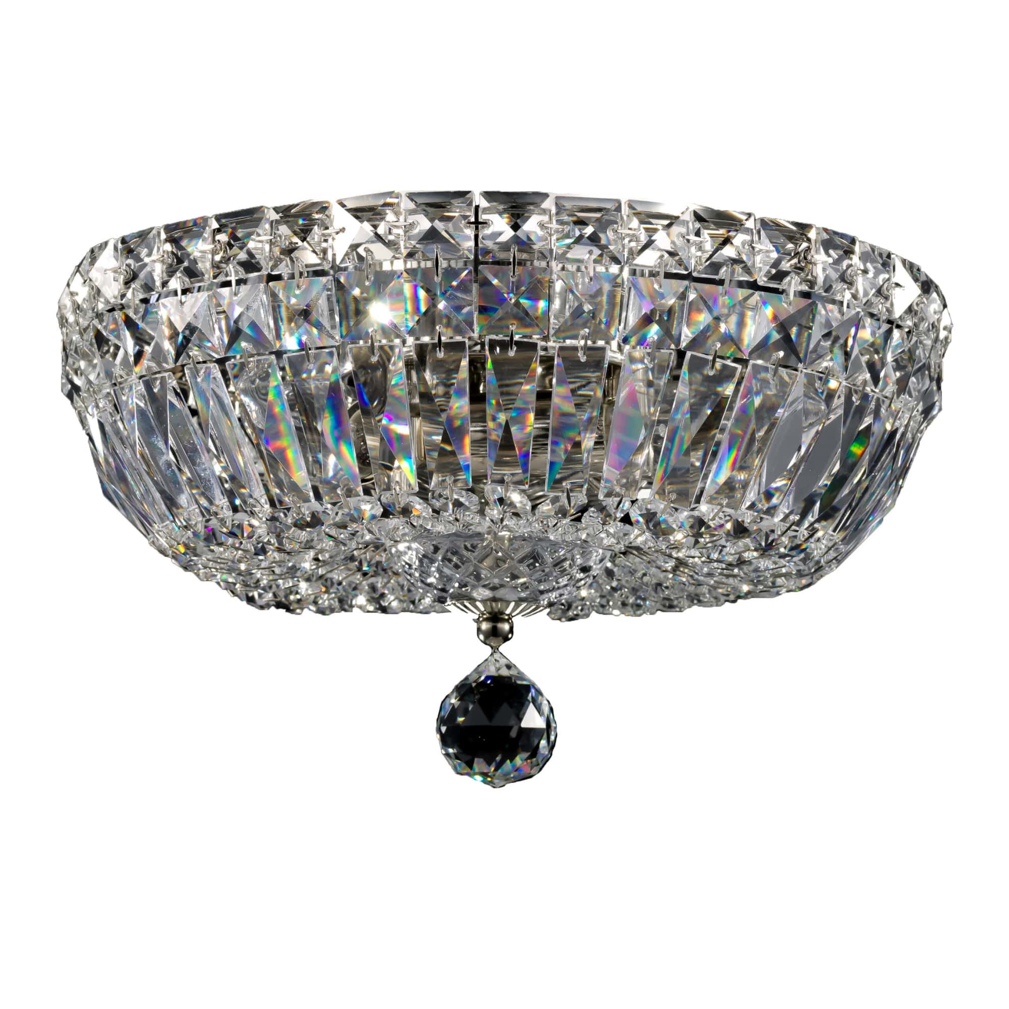 Basfor Crystal Flush Ceiling Light, Nickel, 3 Lamp, 30cm Wide