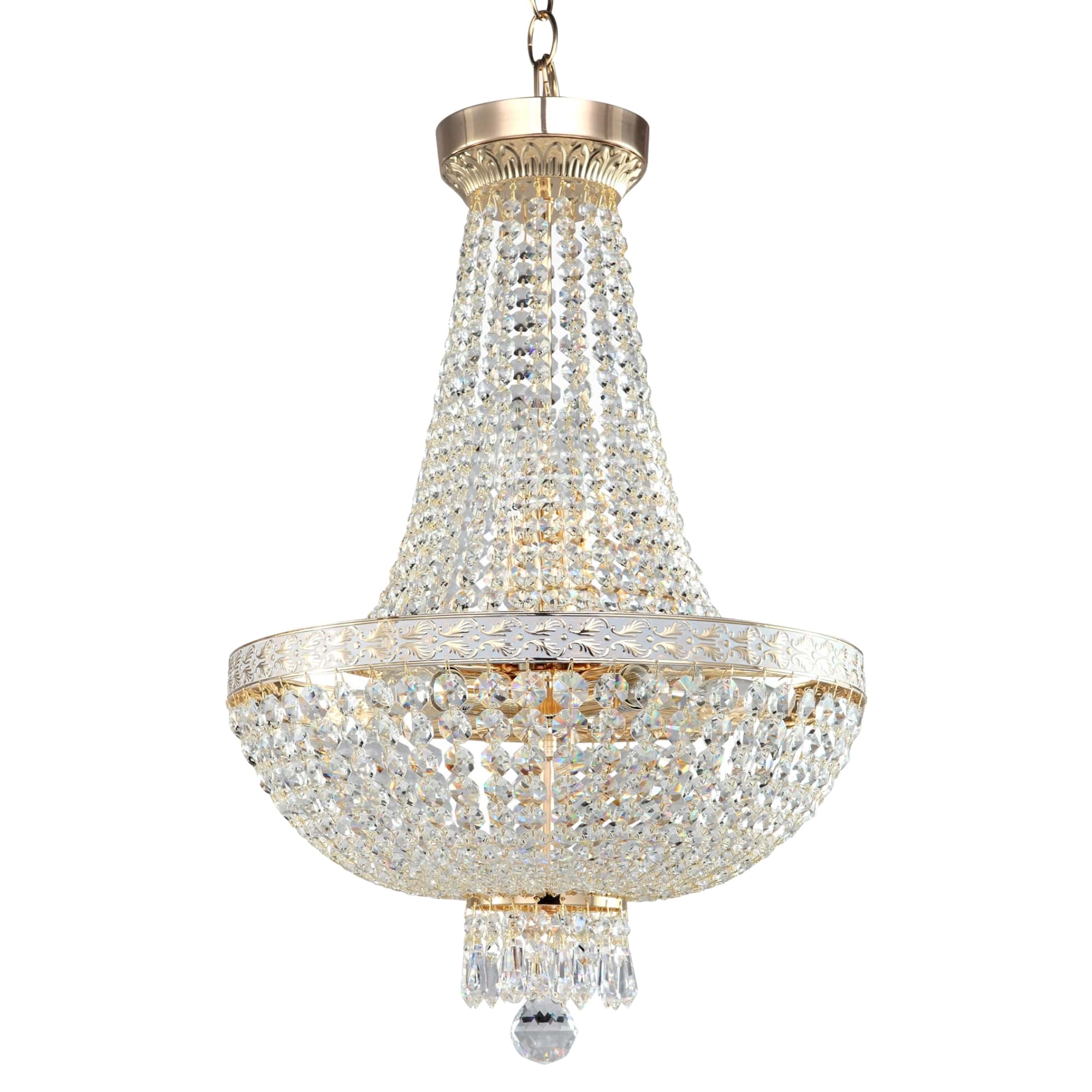 Bella 6 Light Gold Chandelier, Clear Crystal Glass, 40cm Wide