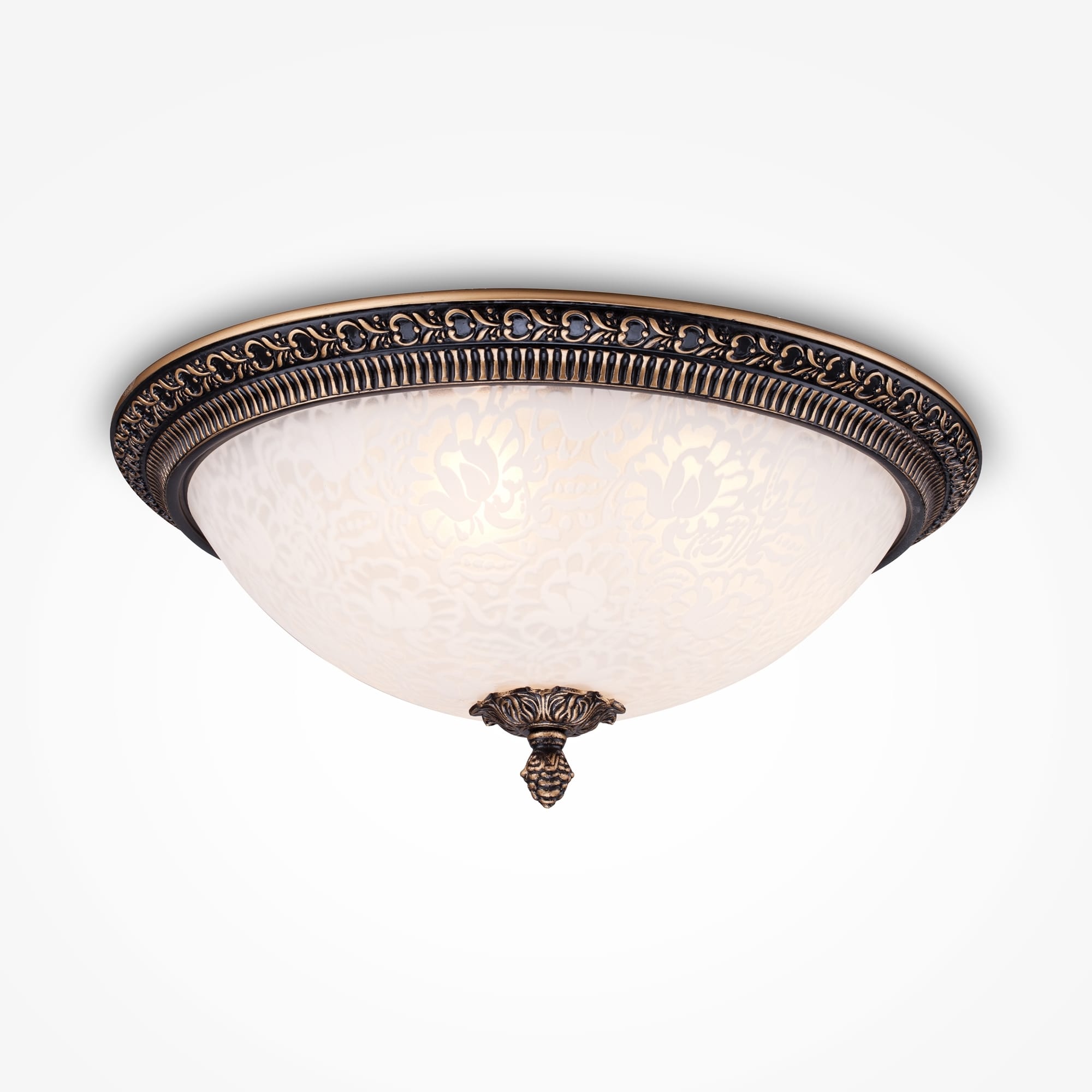 Pascal Bronze Ceiling Light, Flush Fitting, 3 Light, Metal, Glass, 37cm Wide