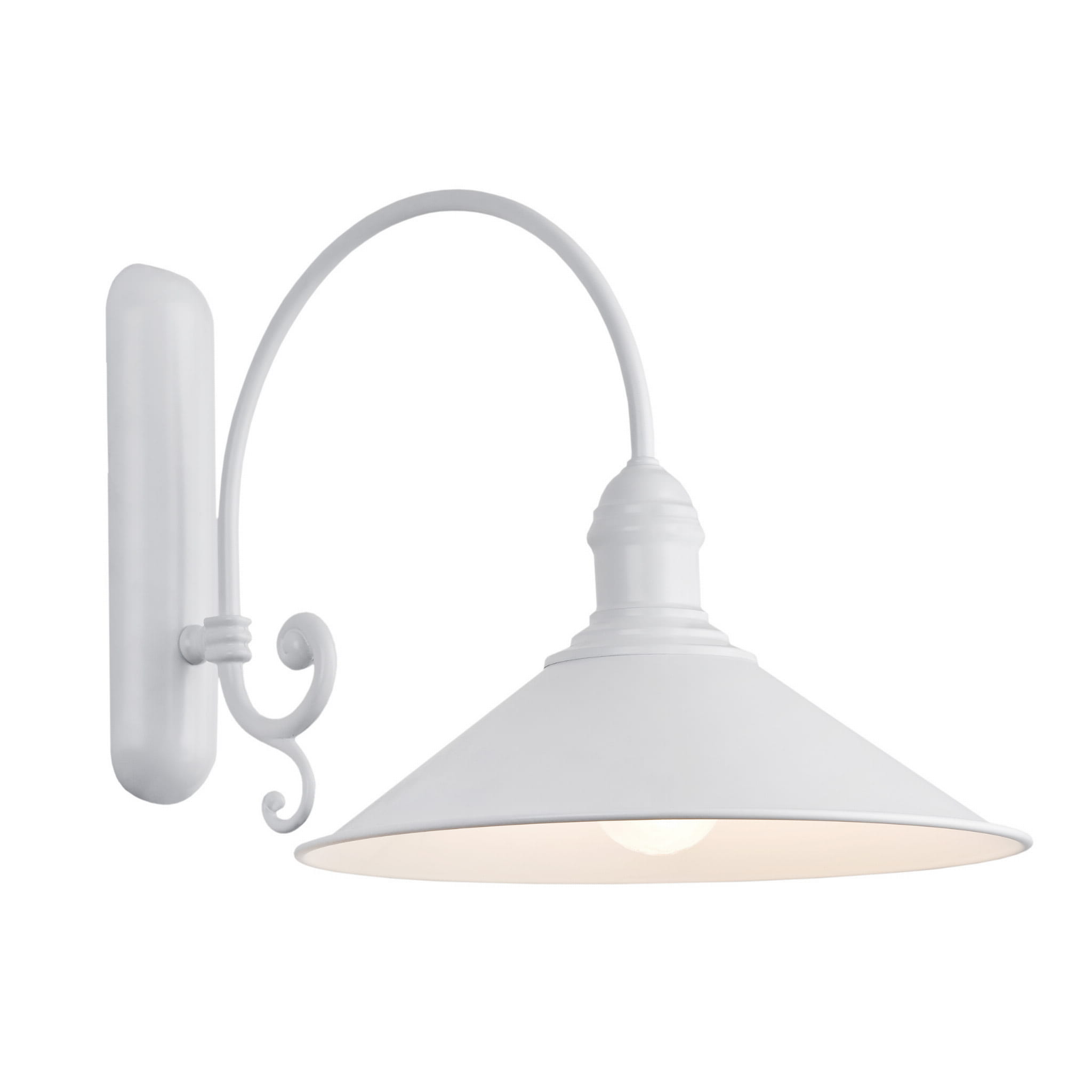 Terba Wall Lamp, Curved Arm, White, 1 Light