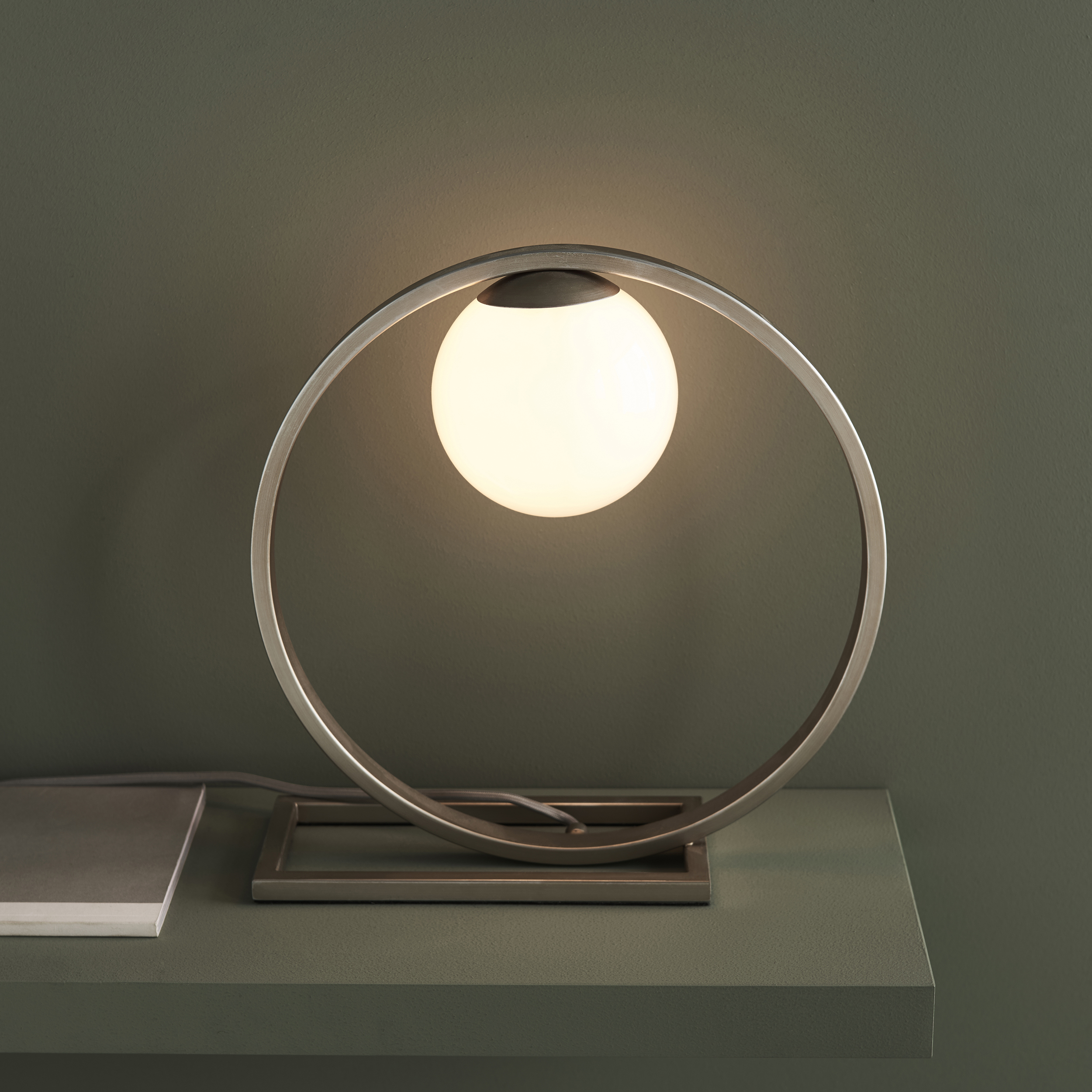Meli Table Lamp, Brushed Silver, Opal Glass