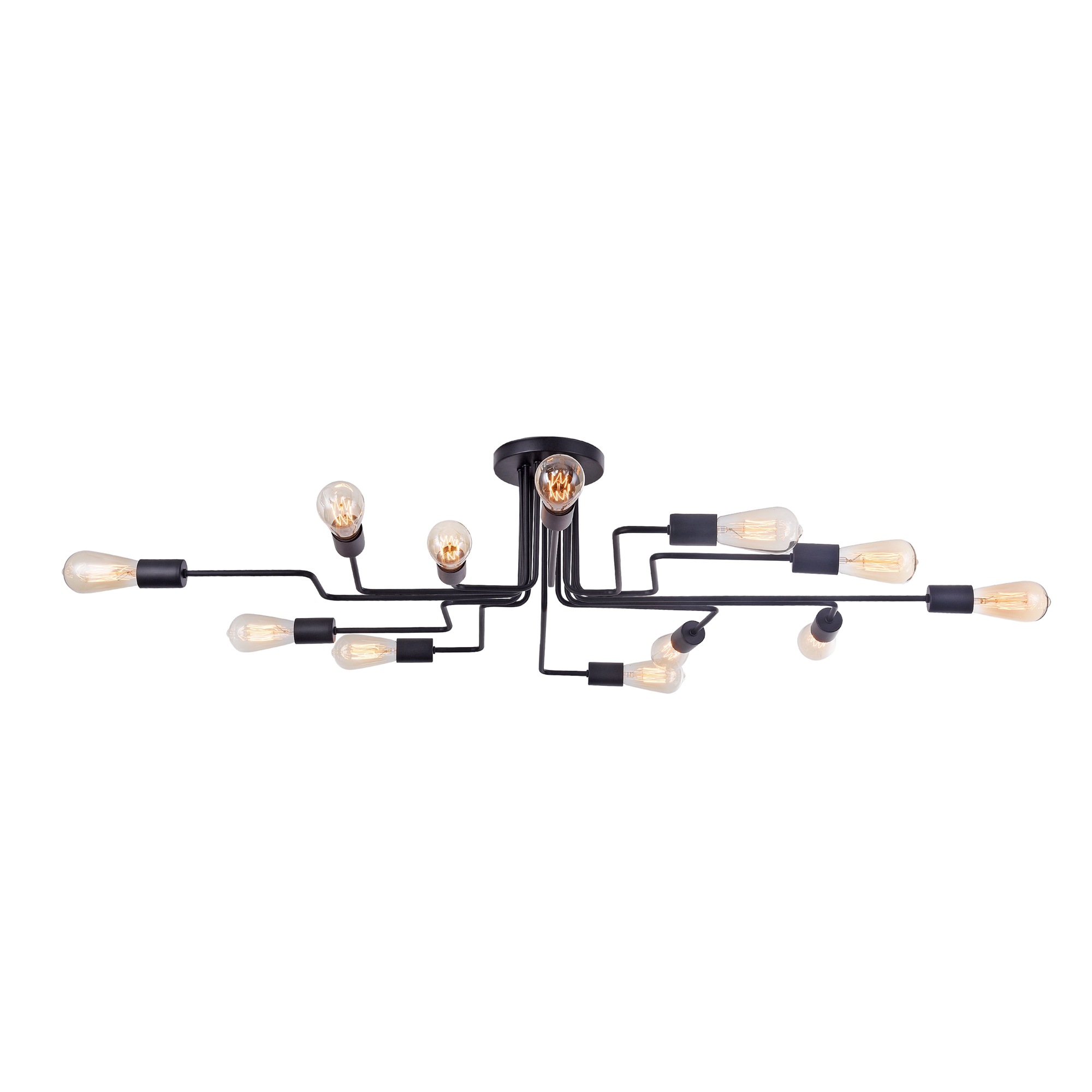 Gilbert 12 Lamp Ceiling Light, Semi Flush, Black Metal, 123cm Length