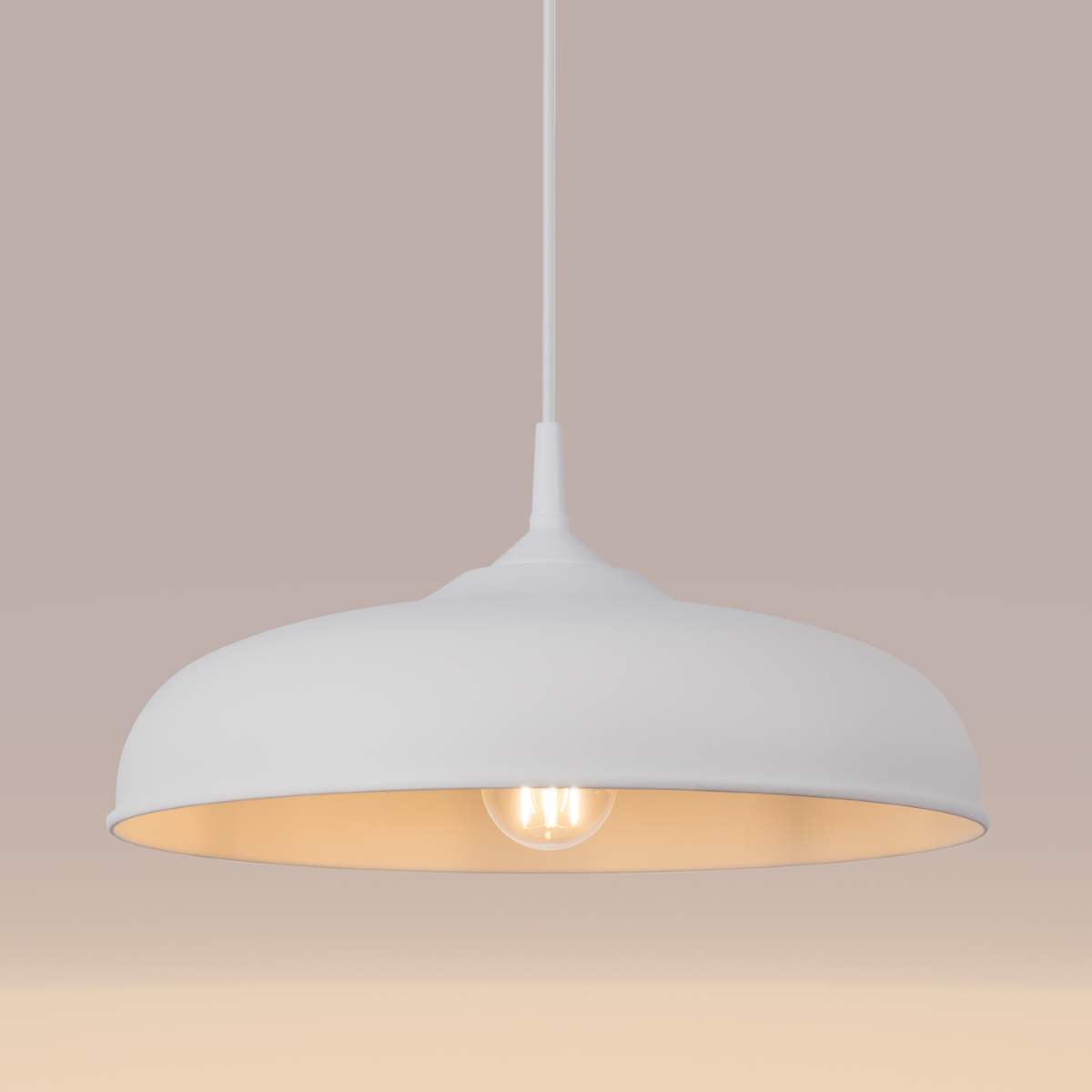 Geena White Pendant Light, Metal, 1 Lamp, 38cm Diameter