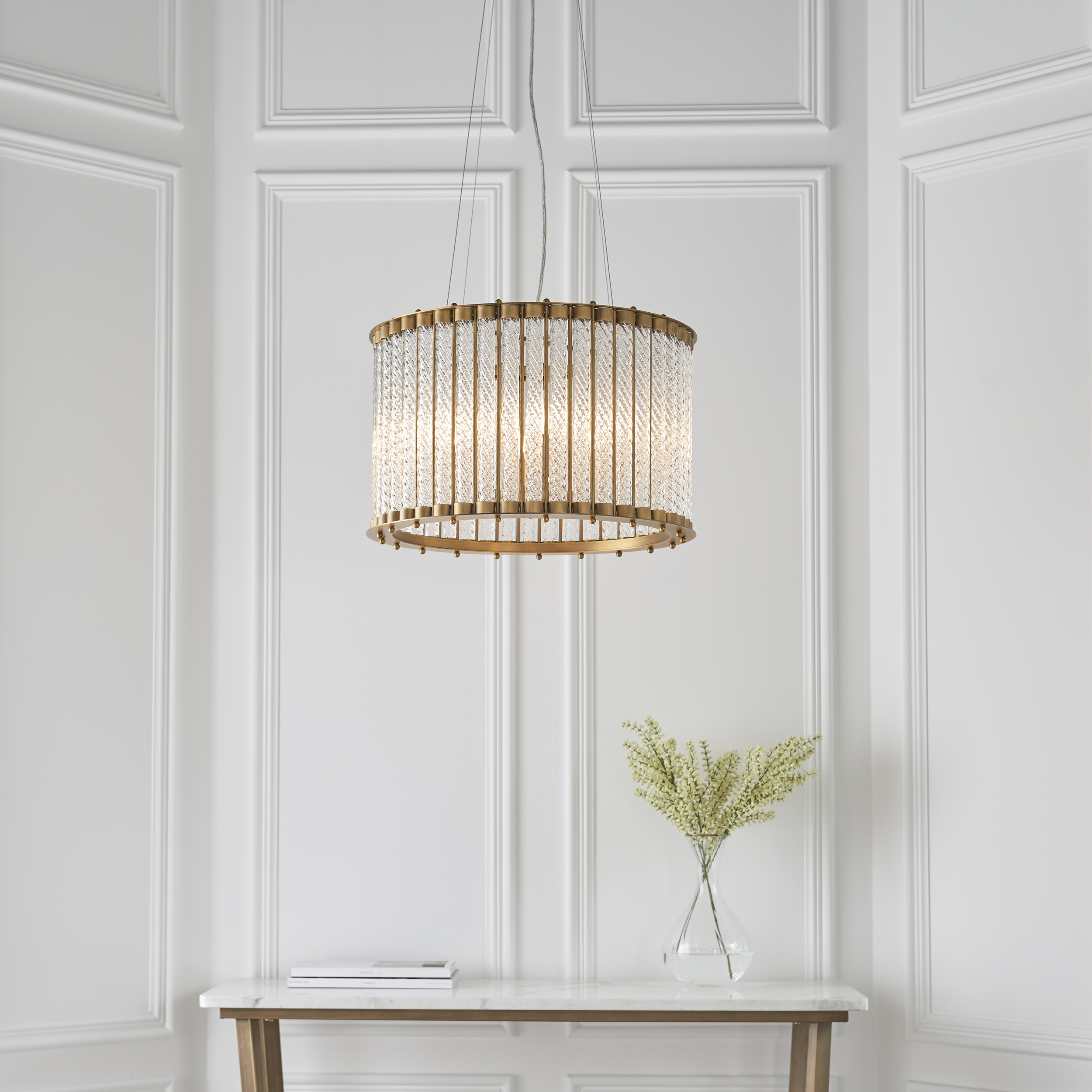 Lucius Chandelier, Gold, Clear Twisted Glass, 6 Light