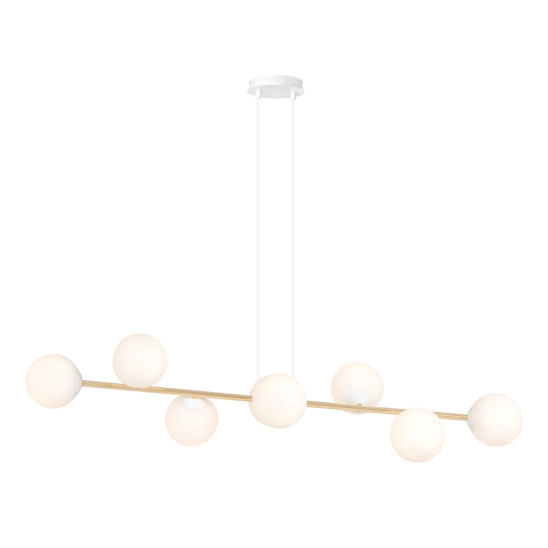 Gravita 8 Light Pendant Lamp, Gold, White Glass, 140cm