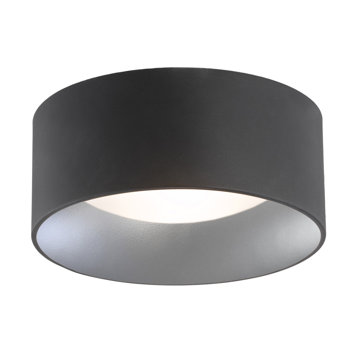 Hito Flush Ceiling Light, Black Steel Drum Shade, 2 Light, 35cm Width