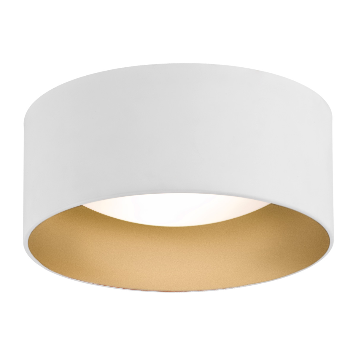 Hito Flush Ceiling Lamp, White & Gold Steel Drum Shade, 2 Light, 35cm Width