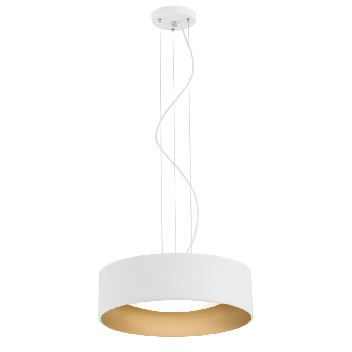 Hito Round Pendant Light, White & Gold Drum Steel Shade, Opal Glass, 45cm Width