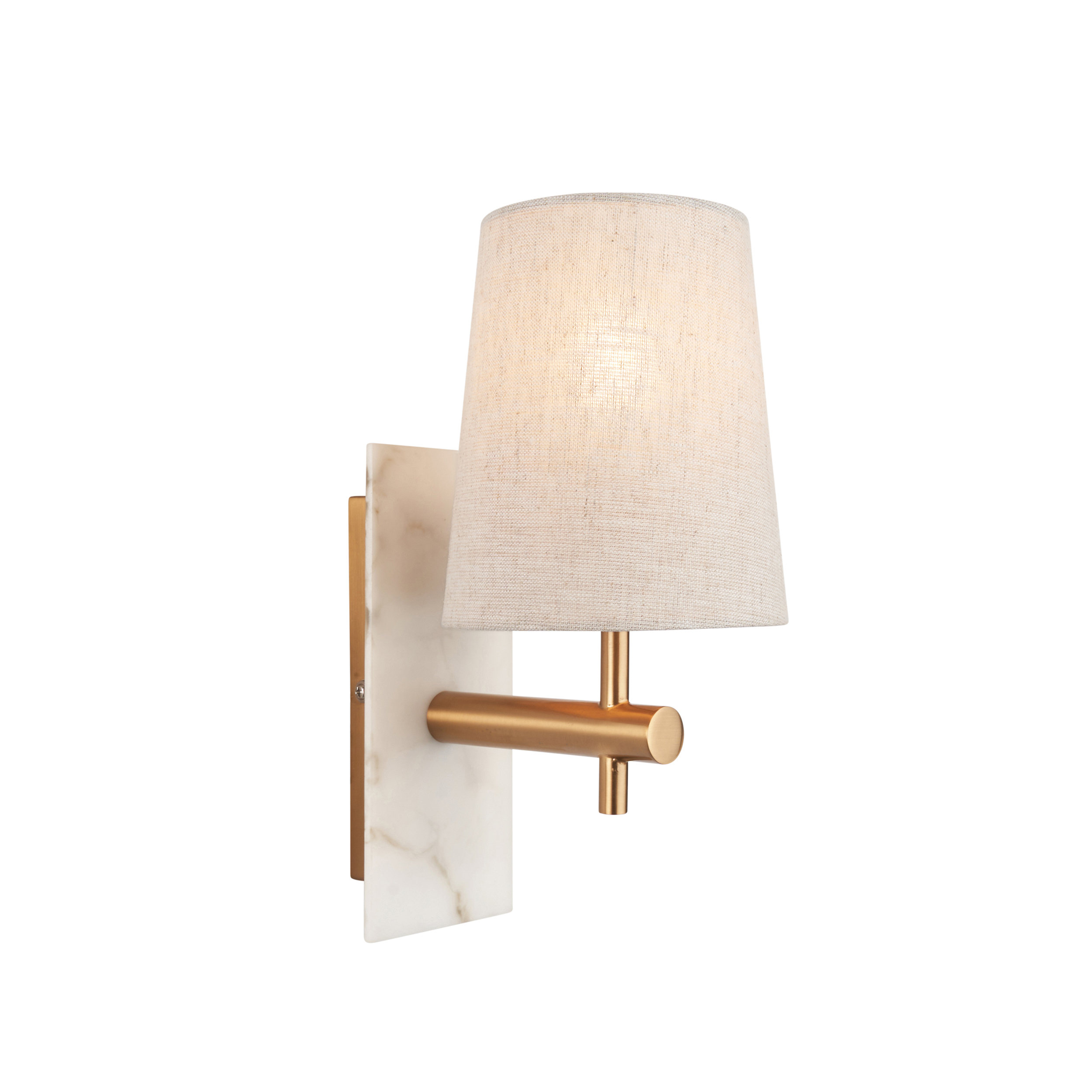 Arari Straight Wall Light, Brass, Marble, Tapered Linen Shade