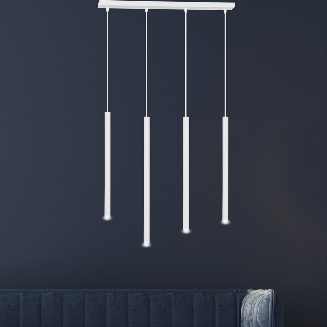 Kelthorn 4 Light Tube Pendant Lamp, White, 60cm
