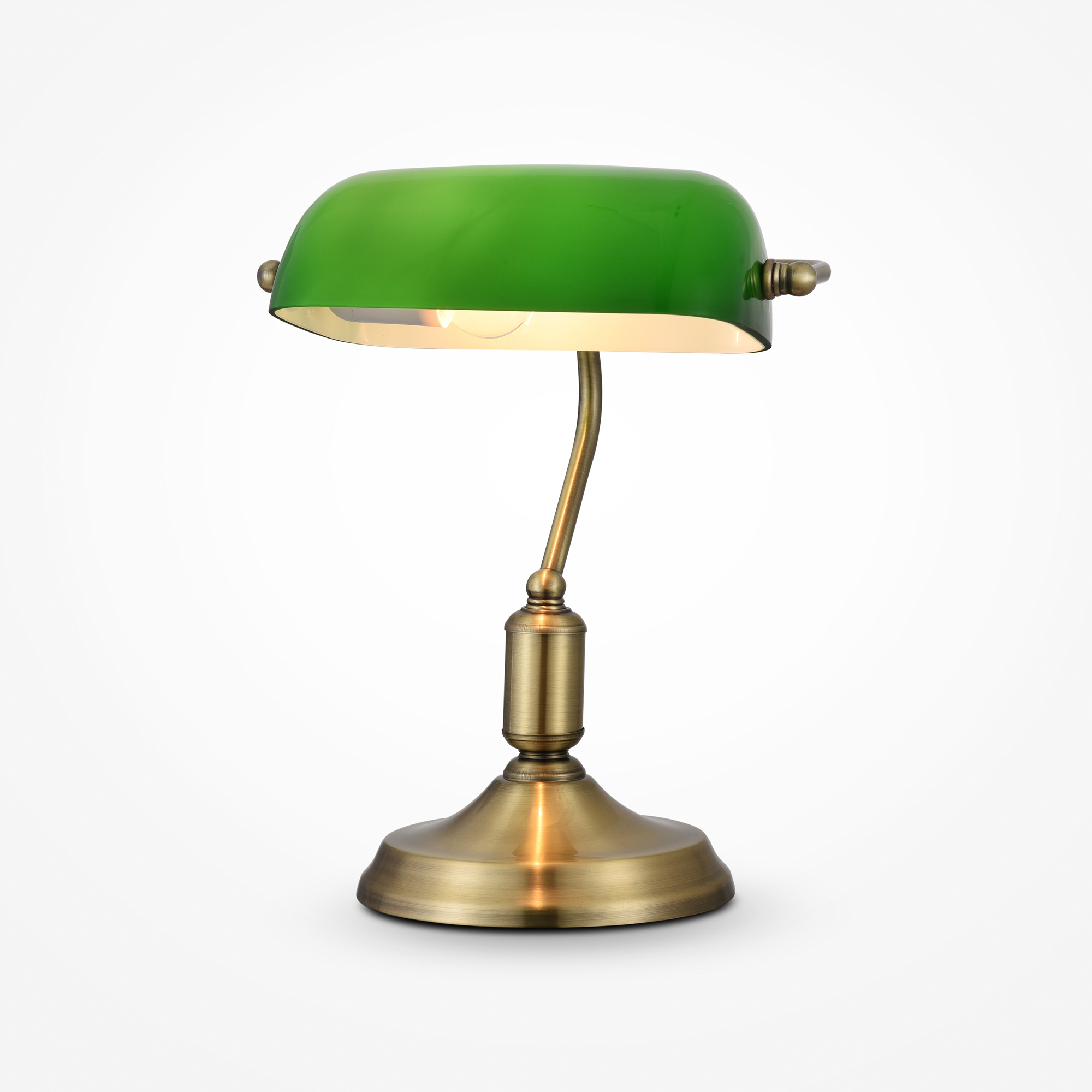 Kiwi Bankers Table lamp, Brass Base, Green Glass Shade, 36cm Height