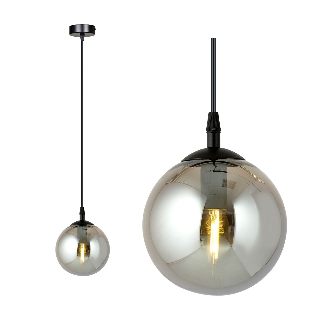 Kosmos 1 Lamp Pendant Light, Black, Grey Glass, 12cm