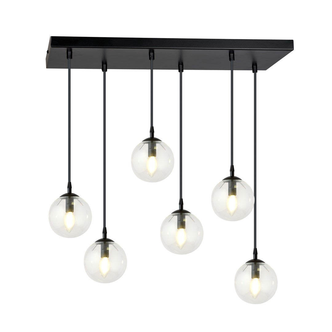 Kosmos Pendant Lamp, 6 Light, Clear Glass Shades, 65cm