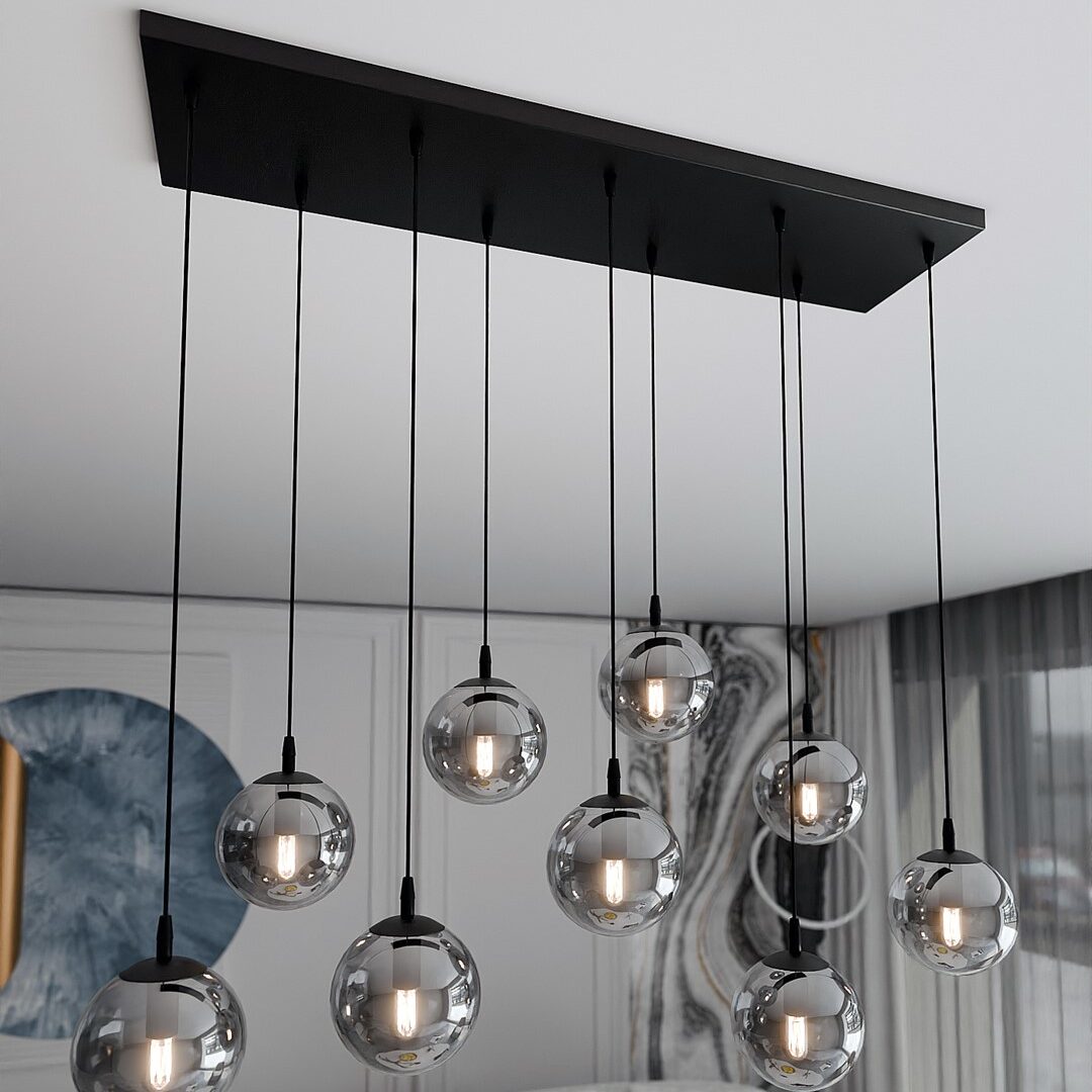 Kosmos Pendant Lamp, 9 Light, Grey Glass, 104cm