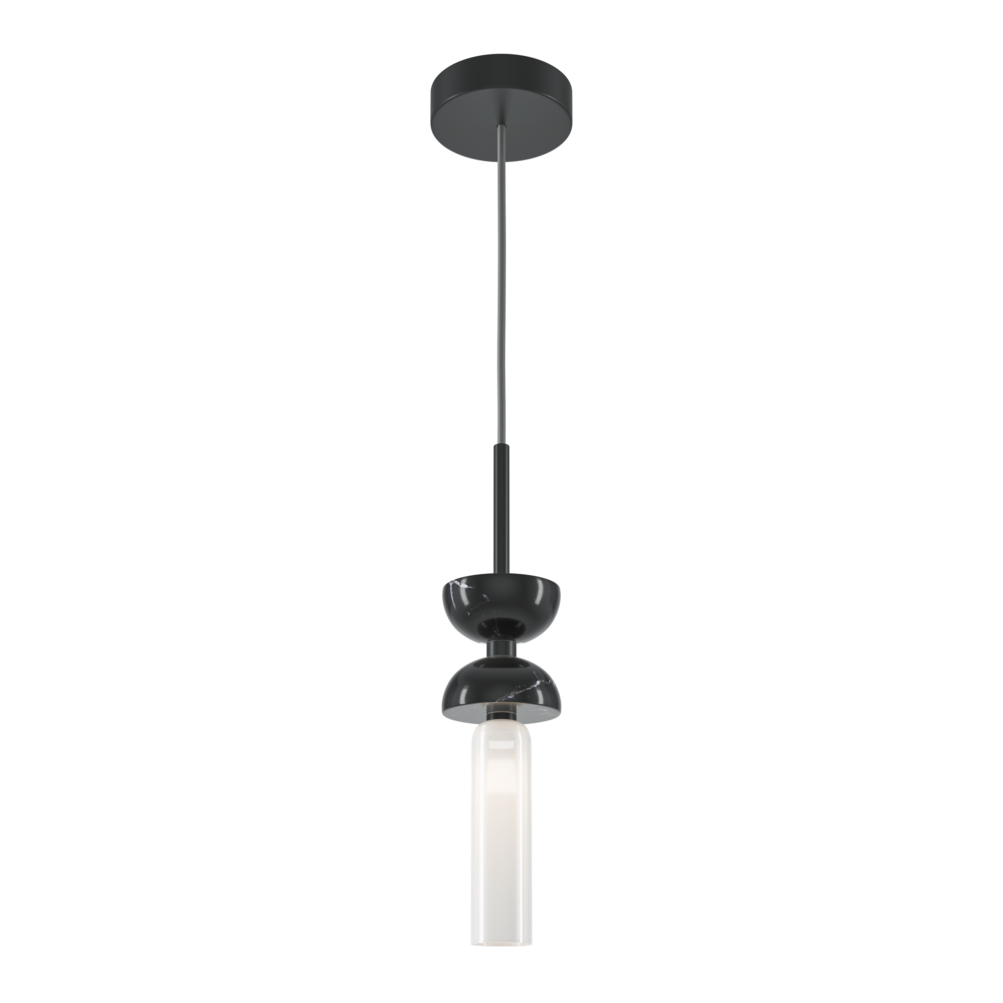 Kyoto Marble Pendant Lamp, Black, White Glass, 10cm Diameter