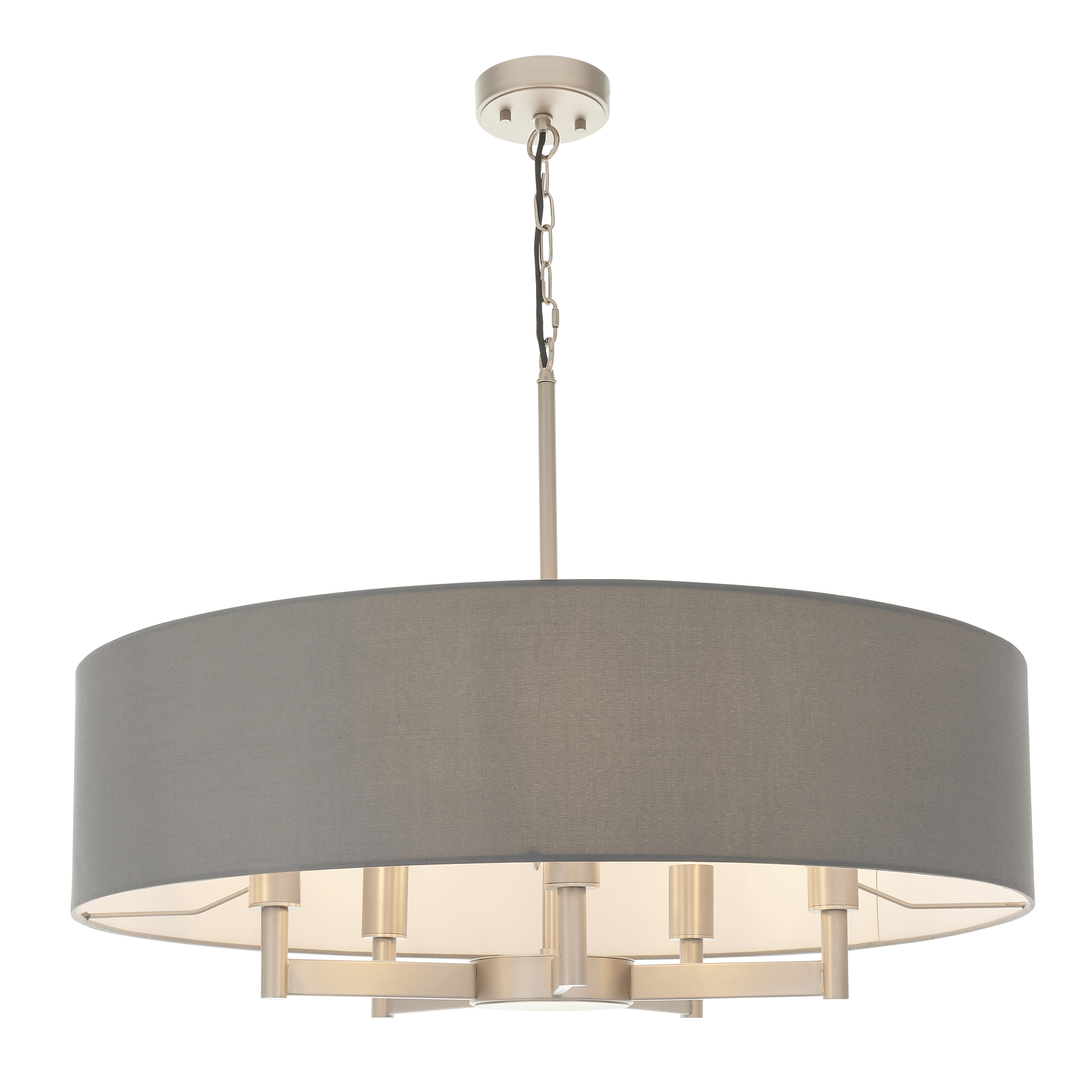 Rhon Chandelier, 5 Arm, Nickel, Grey Drum, 80cm