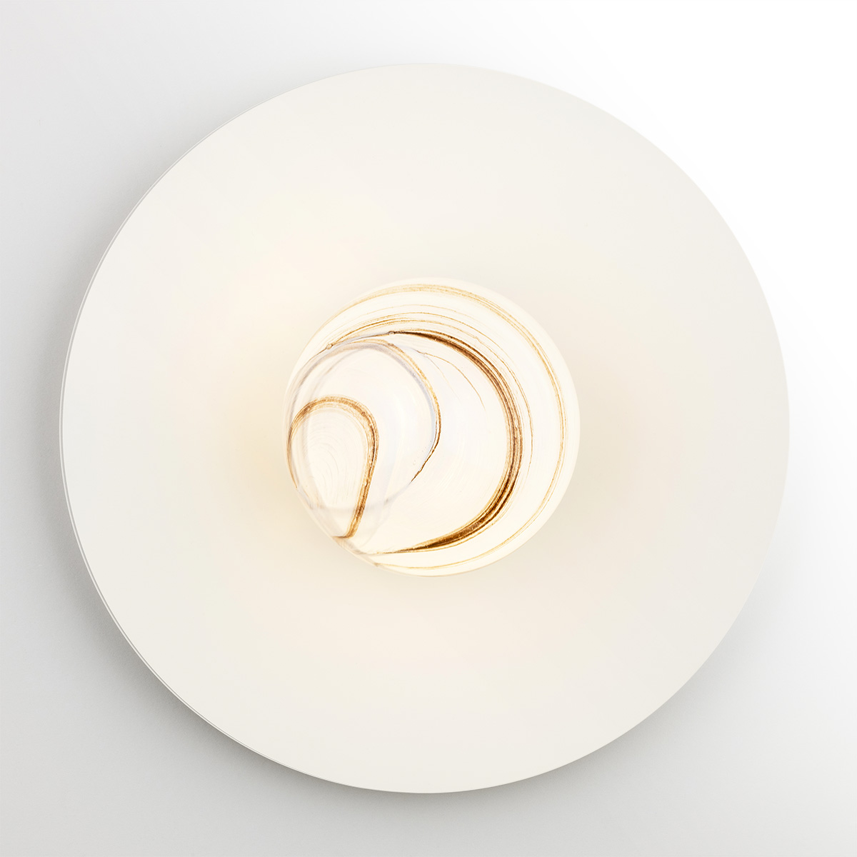 Lava Circular Wall/Ceiling Light, Cream White Metal, Marble Glass, 30cm Diameter