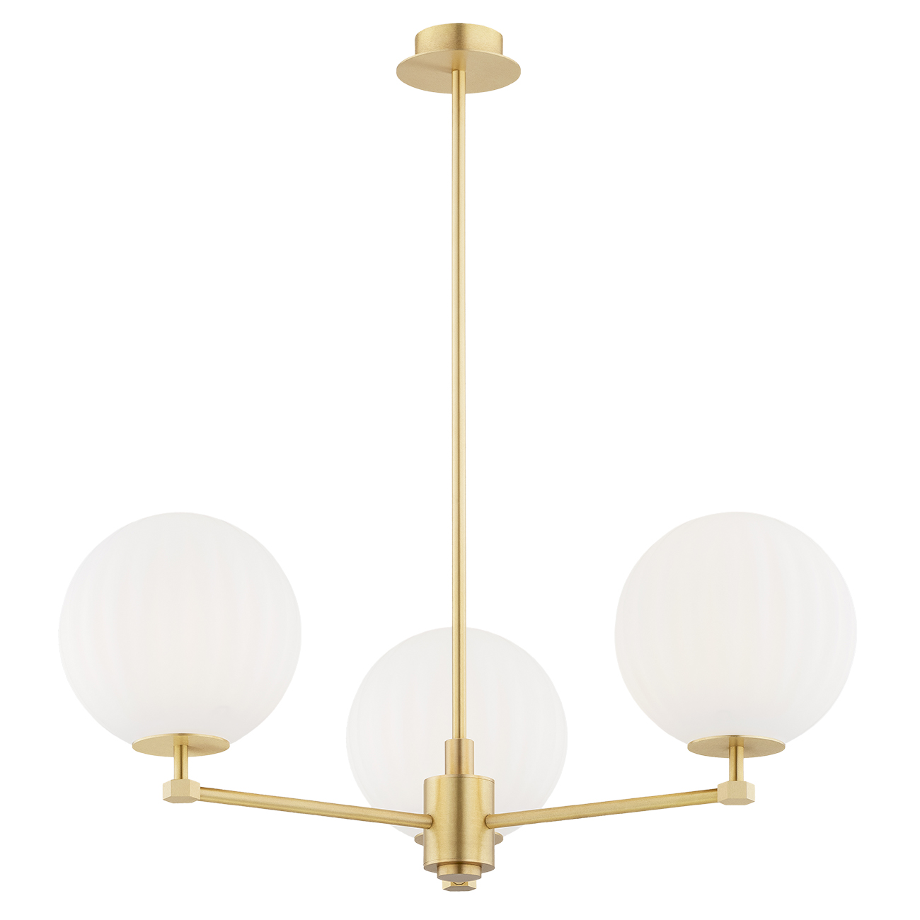 Loma 3 Light Chandelier, Brass, Matt Opal Glass, 66cm
