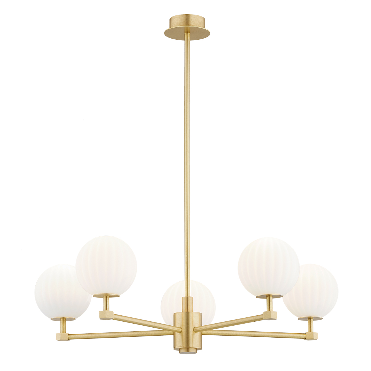 Loma 5 Lamp Chandelier, Brass, Matt Opal Glass, 68cm