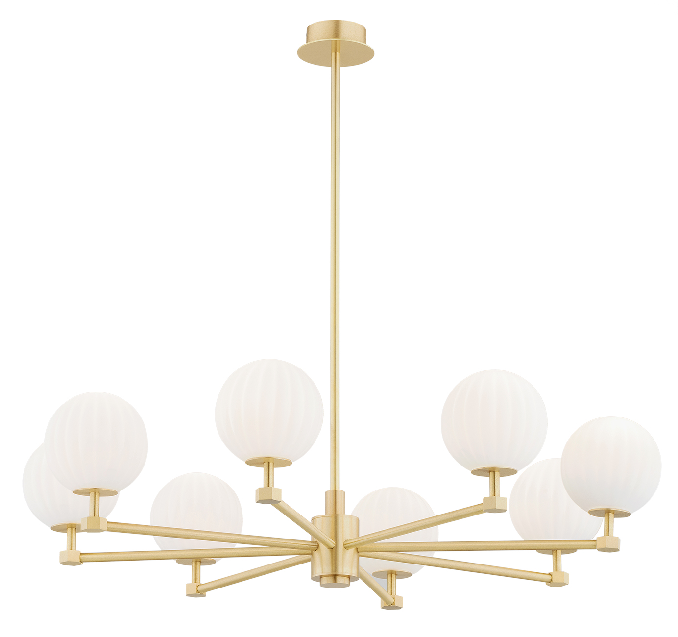 Loma Brass Chandelier, Matt Opal Glass, 8 Lamp, 82cm
