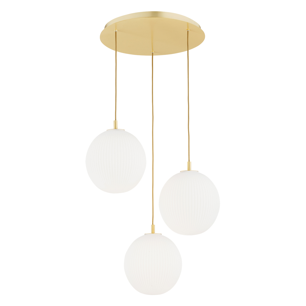Loma 3 Lamp Pendant Light, Brass, Matt Opal Glass, 55cm