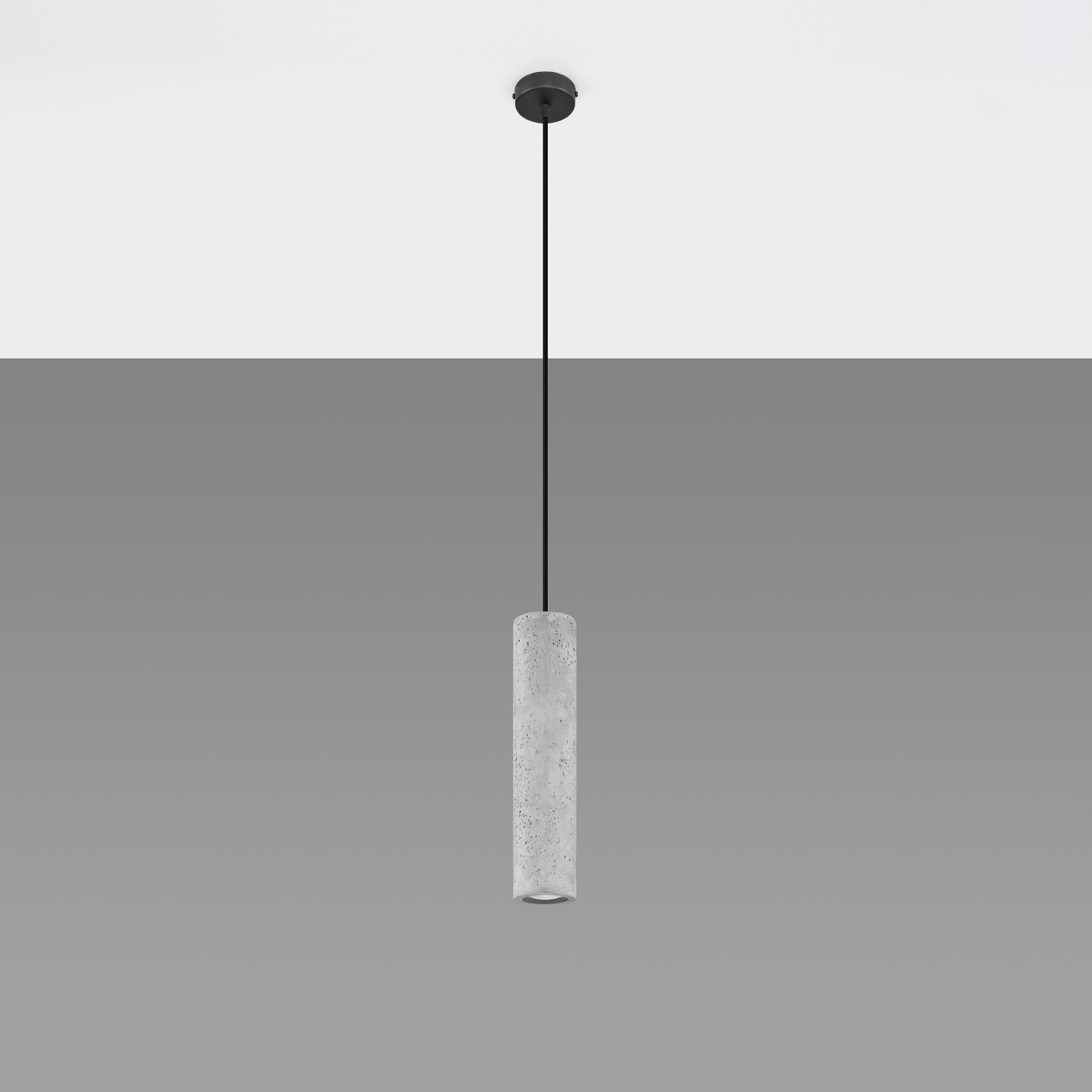 Louvo Single Concrete Pendant Light, Black Metal Suspension, 8cm Diameter