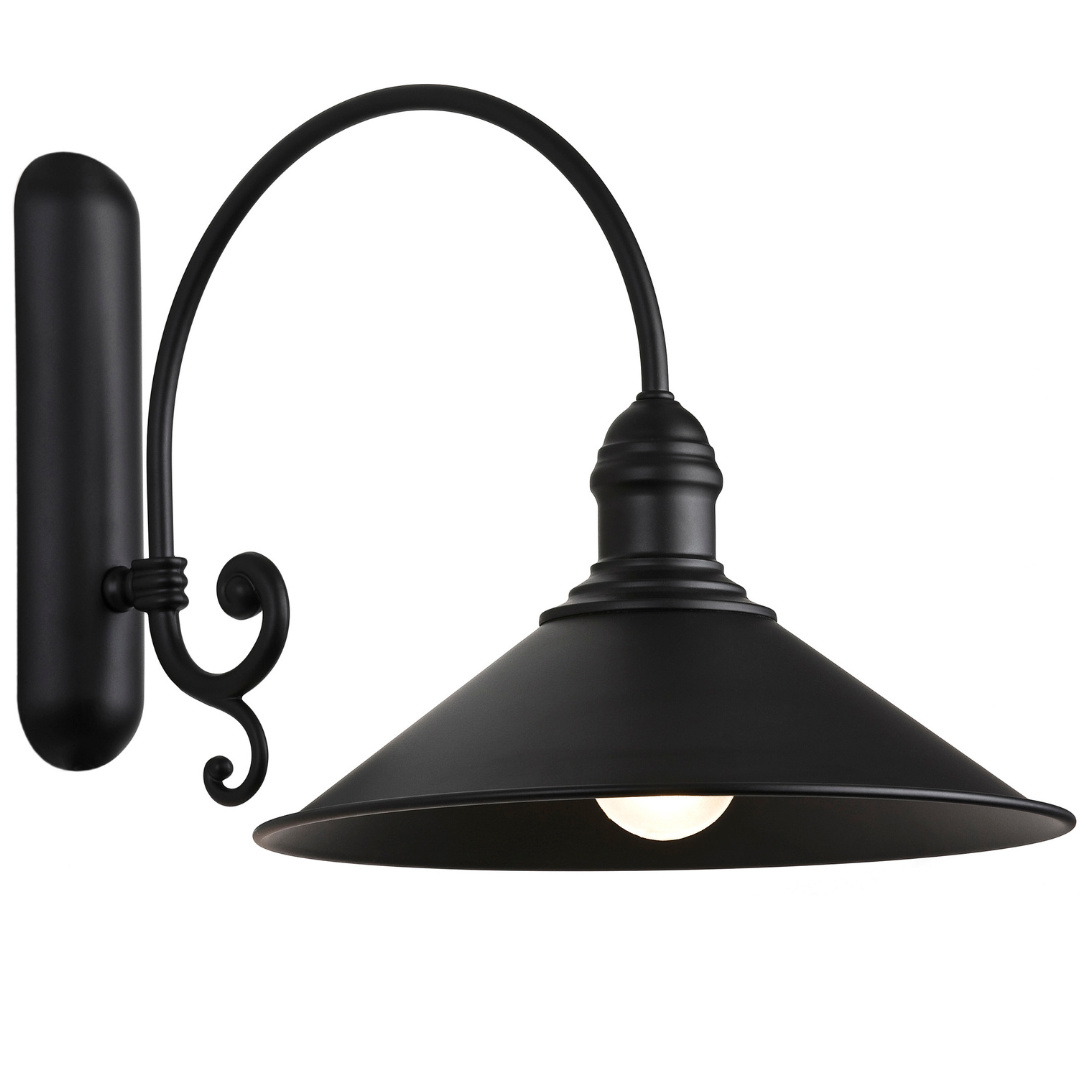 Terba Wall Light Fixture, Curved Arm, Matt Black, 1 Lamp