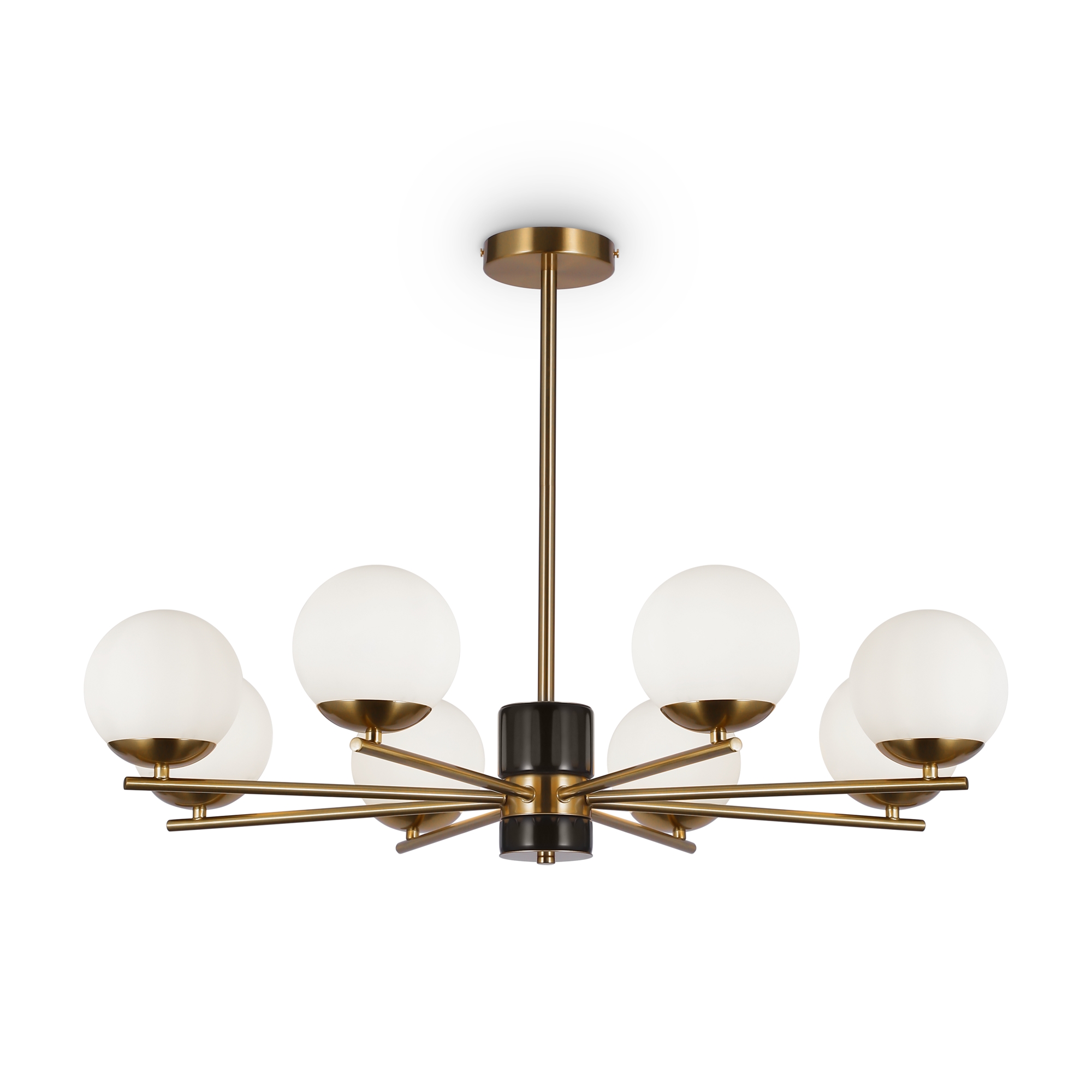 Marble 8 Light Chandelier, Brass Metal, Opal Glass, 81cm Wide