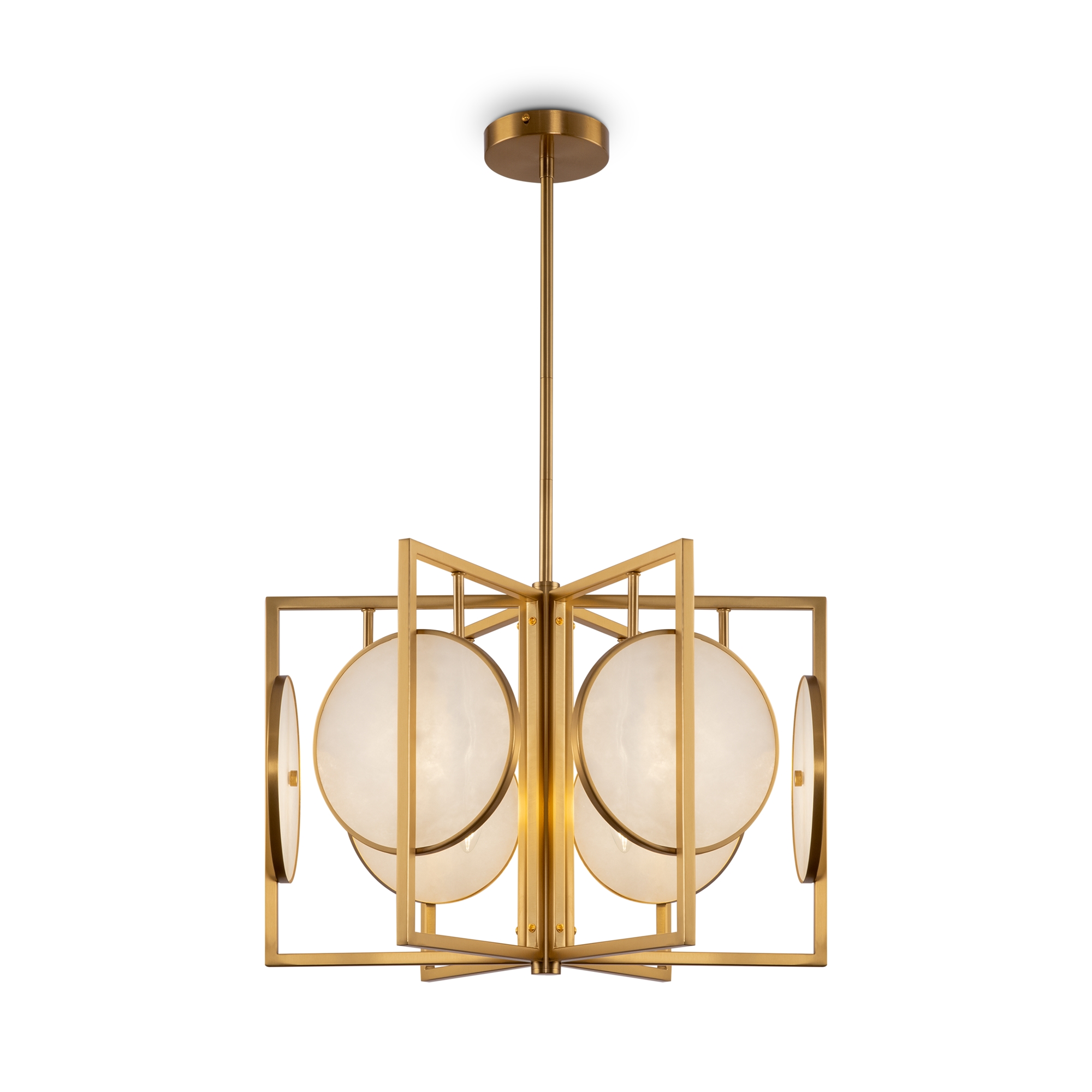 Marmo Alabaster Chandelier, 6 Light, Brass Metal, 51.7cm Diameter