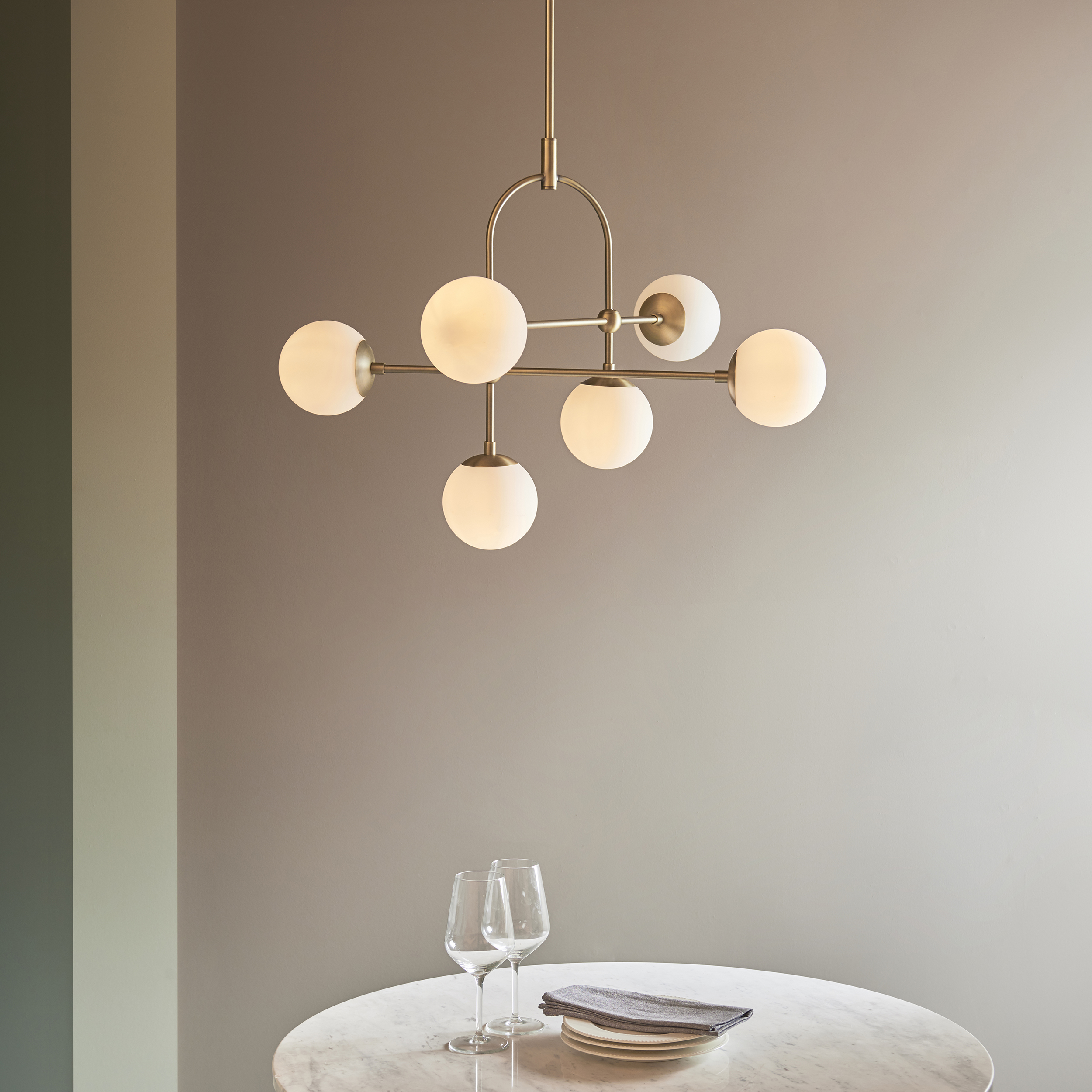Felix Chandelier, Antique Brass, Opal Glass, 6 Light , 86cm