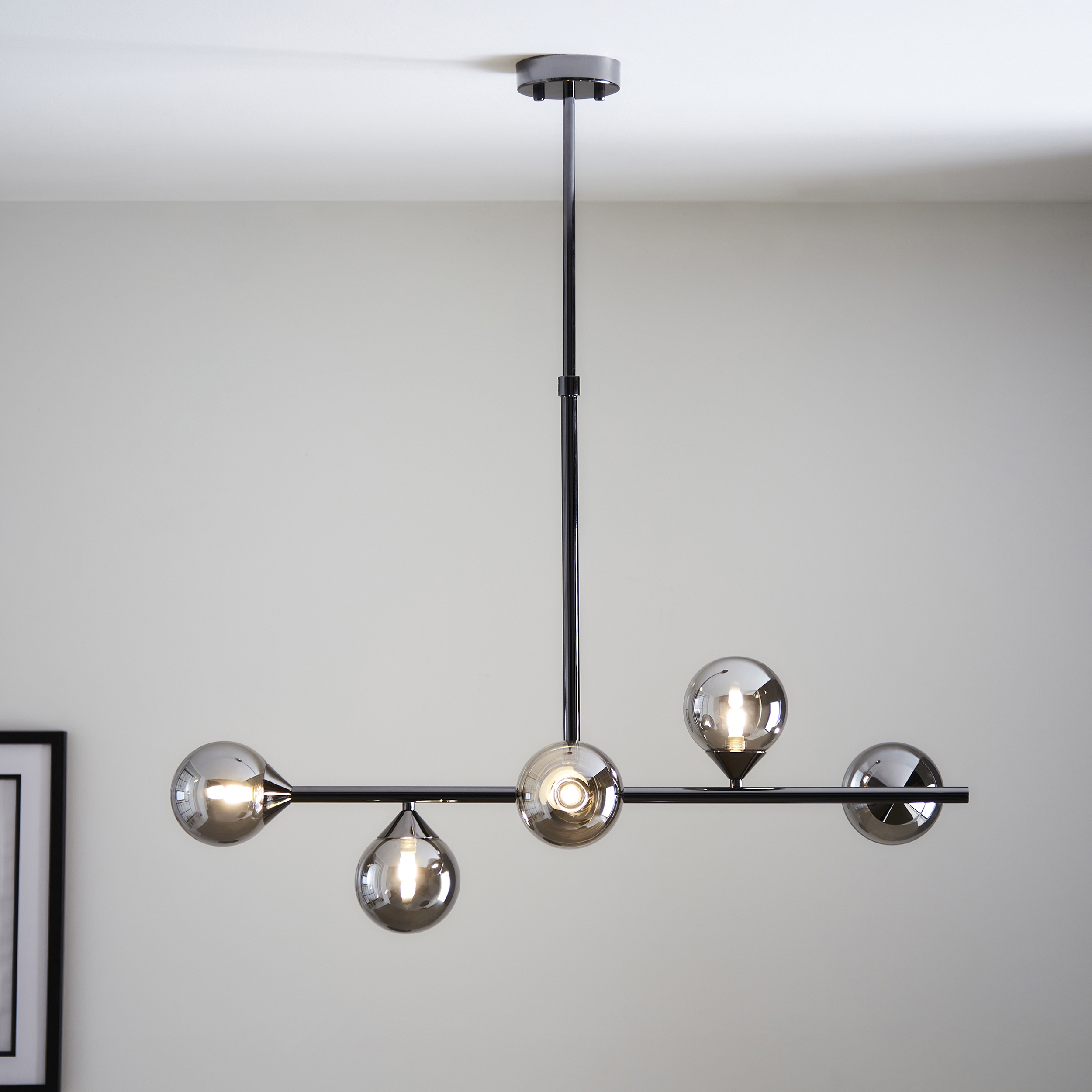 Nexus Bar Pendant Light, Black Chrome, Glass, 90cm